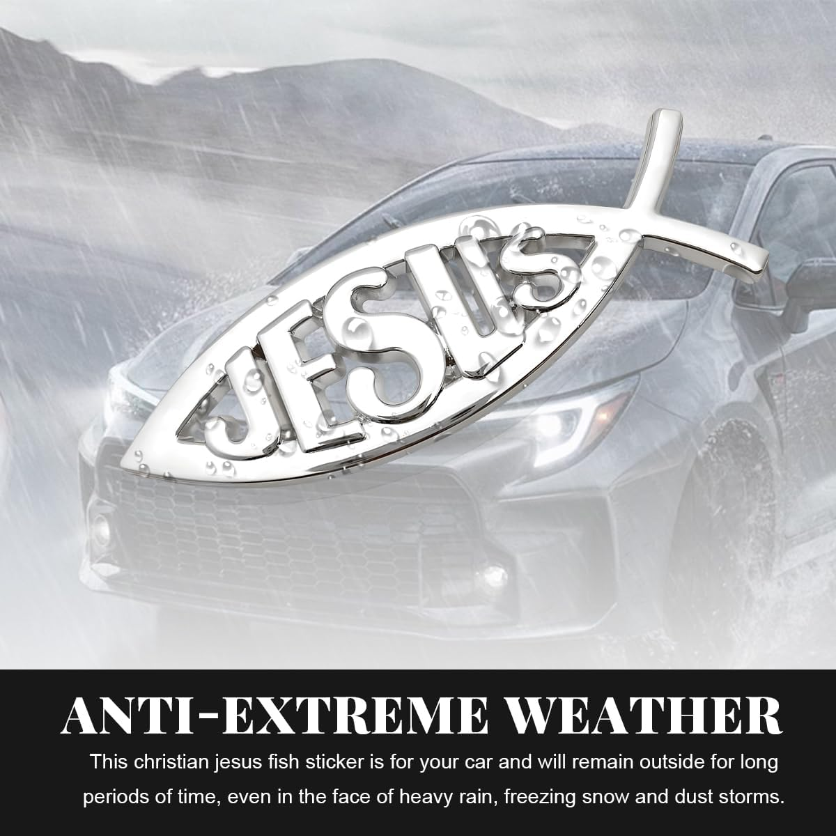 DXNQ 2PCS Jesus Fish Decal Sticker, 3D Car Decal Jesus Christian Fish Symbol Chrome Emblem, Faith Fish Stickers Religious Metal Badge Auto Decor for Truck Motorcycle Fridge (Silver) image number 2