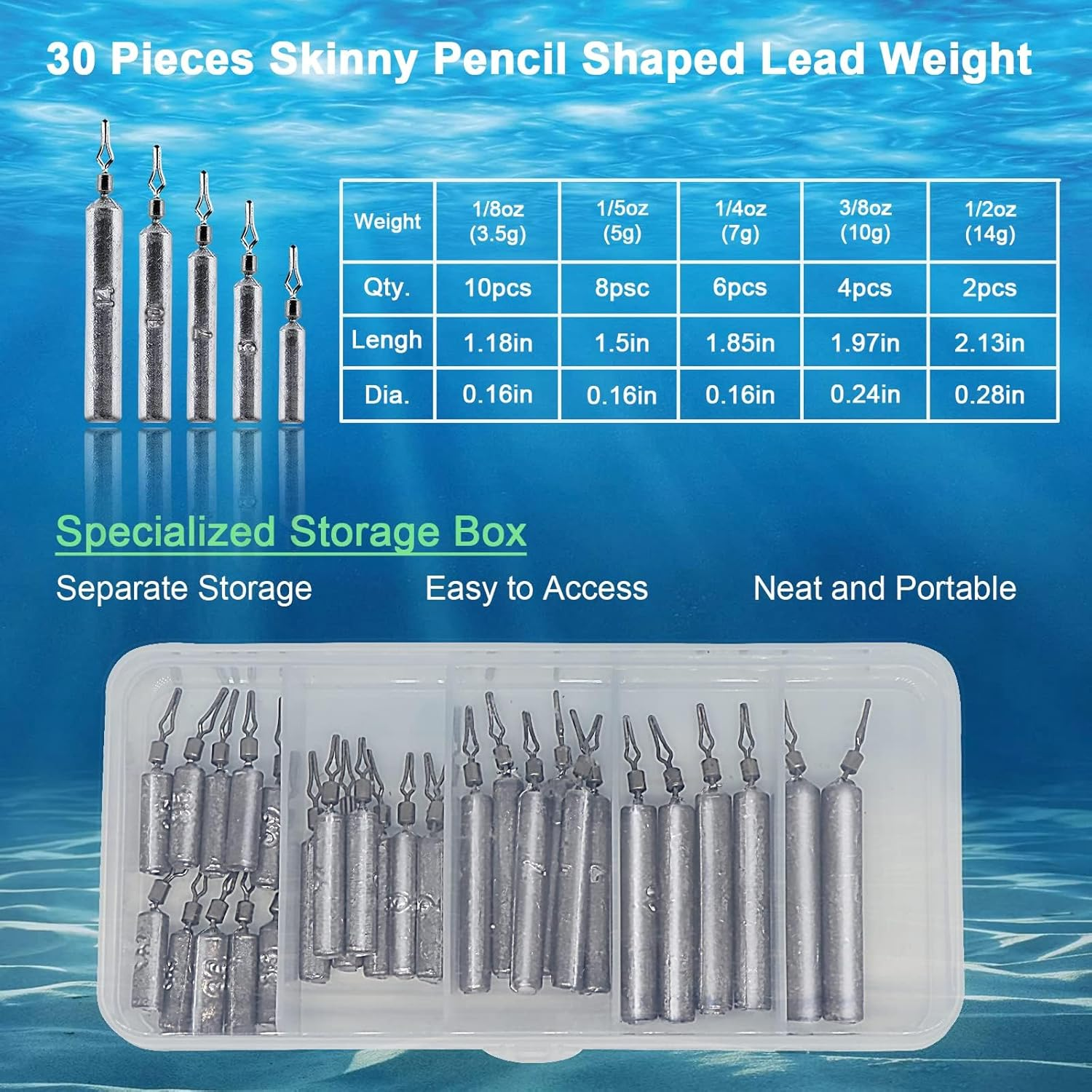 30PCS Fishing Weights Fishing Sinker Drop Shot Weights Fishing Weights Kit Drop Shot Rig Wacky Hooks Offset Hooks Fishing Tackle image number 3