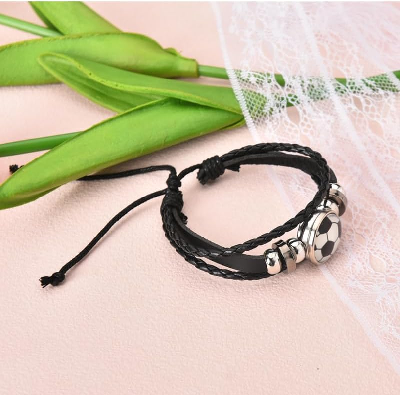 Sisadodo Soccer Basketball Bracelet for Son Daughter Graduation Birthday Gifts for Grandson Granddaughter Rugby Leather Bracelets image number 2