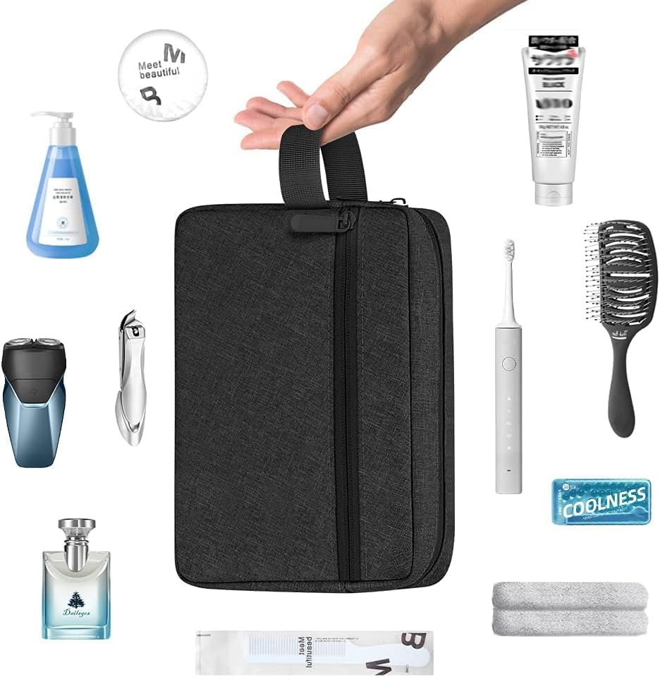 Waterproof Toiletry Bag for Men - Travel Shaving & Cosmetic Organizer with Handle, Portable Gym Shower Bathroom Essentials Bag, Durable Water-Resistant Toiletries Accessories (Black) image number 3