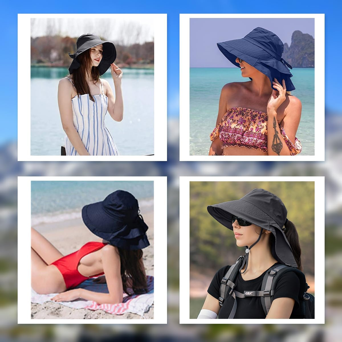 ZEXIAN Womens Sun Hat UPF 50+ Wide Brim and Ponytail Hole, Hiking Safari Hat with Neck image number 3