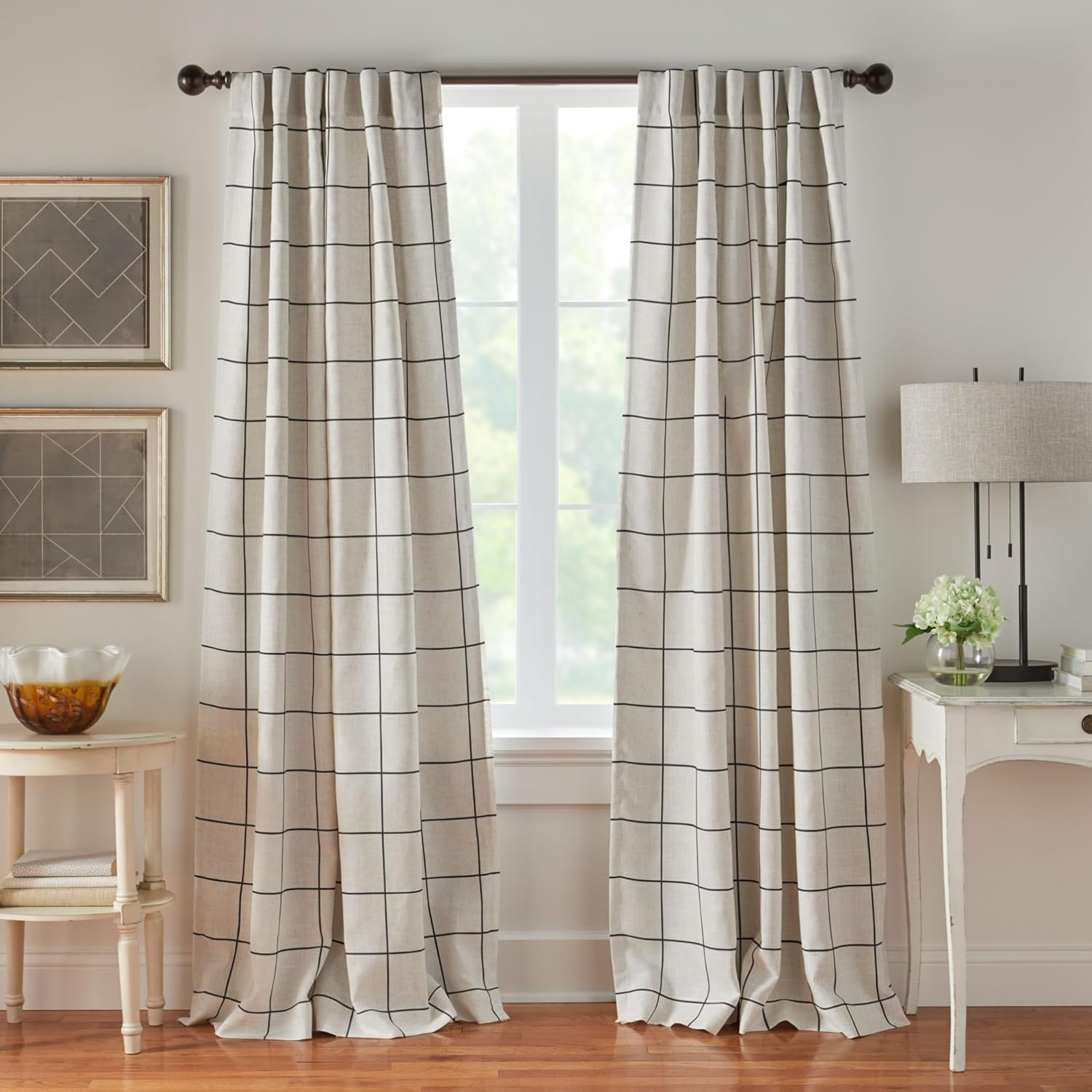 Elrene Home Fashions Brighton Windowpane Plaid Blackout Window Curtain, Living Room and Bedroom Drape with Rod Pocket Tabs, 52" X 95", Black, 1 Panel