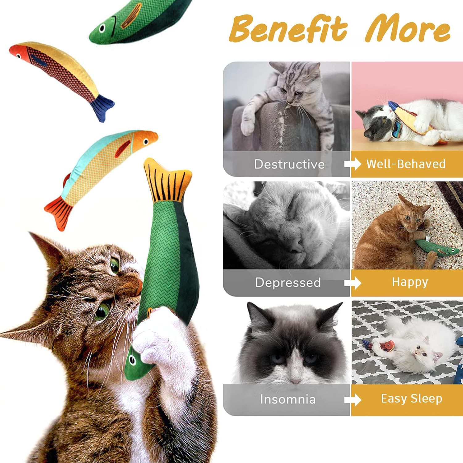 Catnip Toys Cat Fish Plush Toys, Cats Chew Toys for Indoor Kitten Kitty, Cat Interactive Toys Cat Teething Chew Toy Bite Resistant image number 4