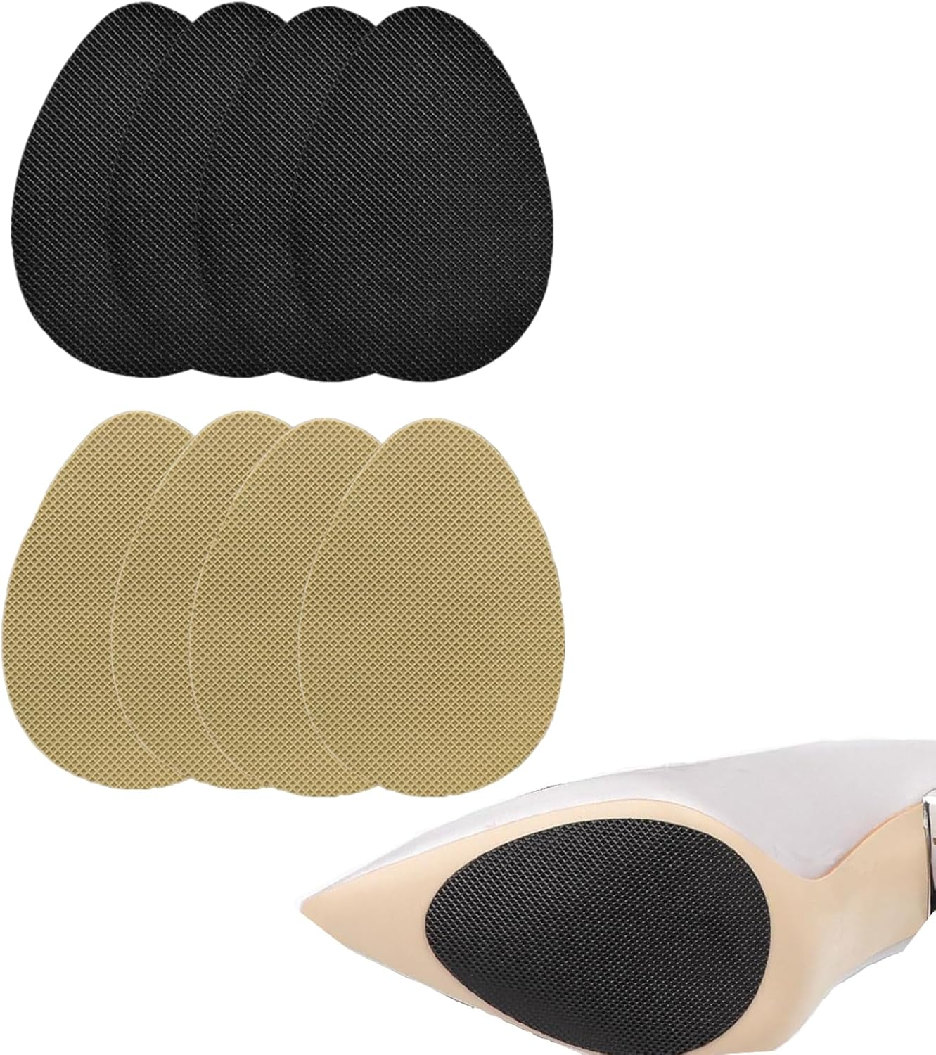 Non-Slip Shoe Pads Self-Adhesive Anti-Slip Sole Sticker Protector - Premium Odorless Silicone Non Skid Grips for High Heels with Heel Grips, 4 Black and 4 Beige, 2.5X3.5X0.06 Inches image number 4