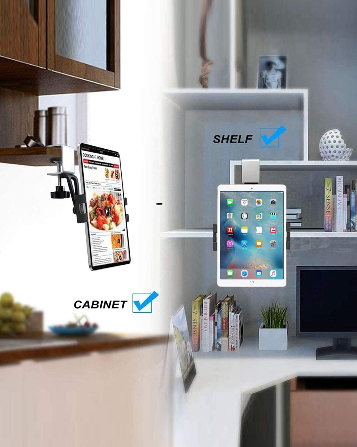 Woleyi Kitchen Cabinet Tablet Mount, Easy-Install under Cabinet Tablet Clamp Holder Stand for Ipad Pro/Air/Mini, Galaxy Tab/Z Fold, Fire HD, Surface Pro, Switch, Iphone, 4-13" Cell Phones and Tablets
