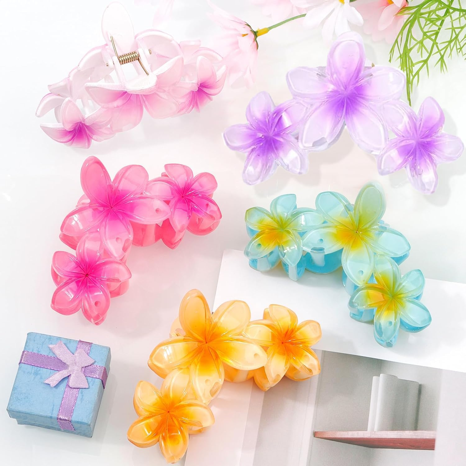 Kaizuca Pack of 4 Flower Hair Clips, Large Hawaiian Hair Clips with Strong Hold for Thick Hair, Hair Styling Accessories for Women and Girls image number 1
