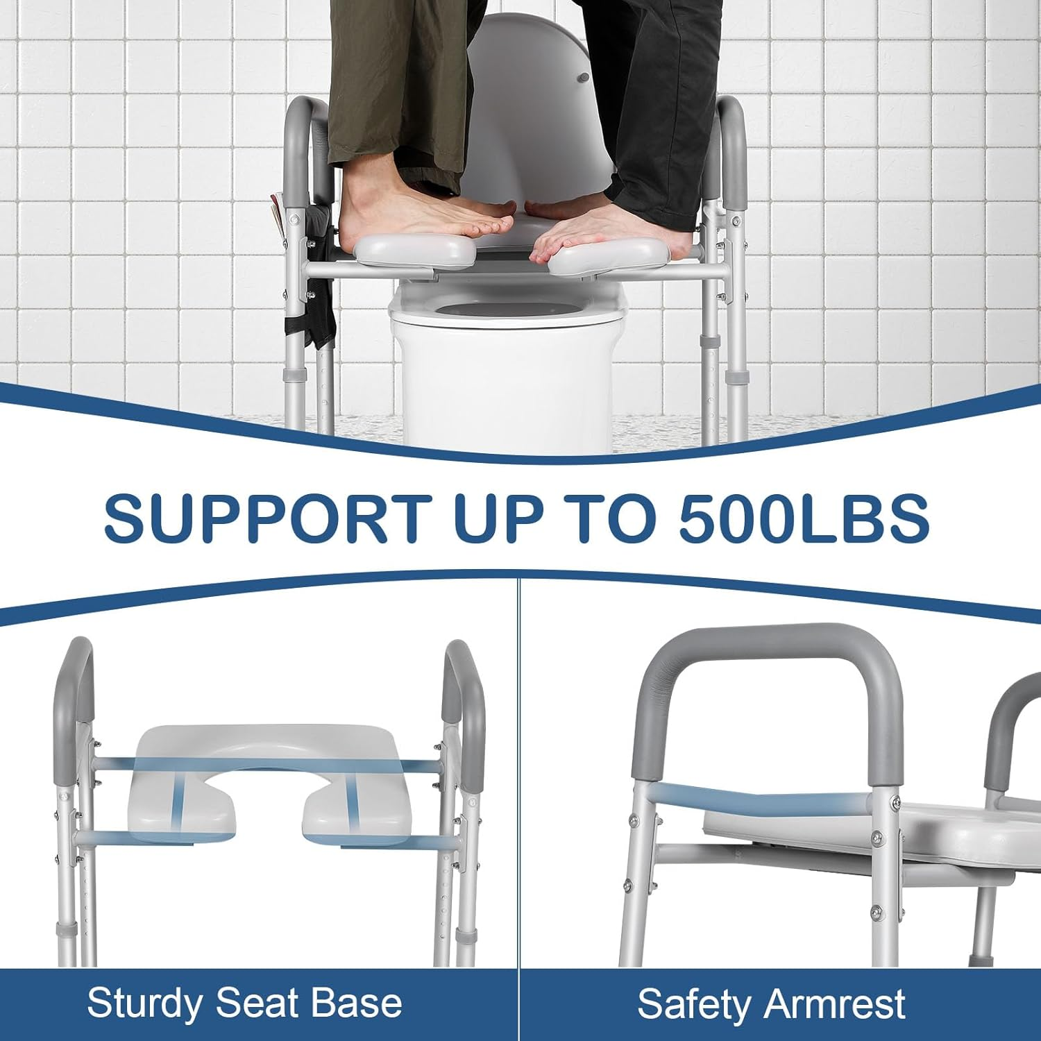 LOLLIDO 500Lbs Adjustable Toilet Seat Risers for Seniors with Storage Pouch, Raised Toilet Seat with Handles for Elderly, Pregnant and Disable, Padded Handicap Toilet Seat Riser image number 1