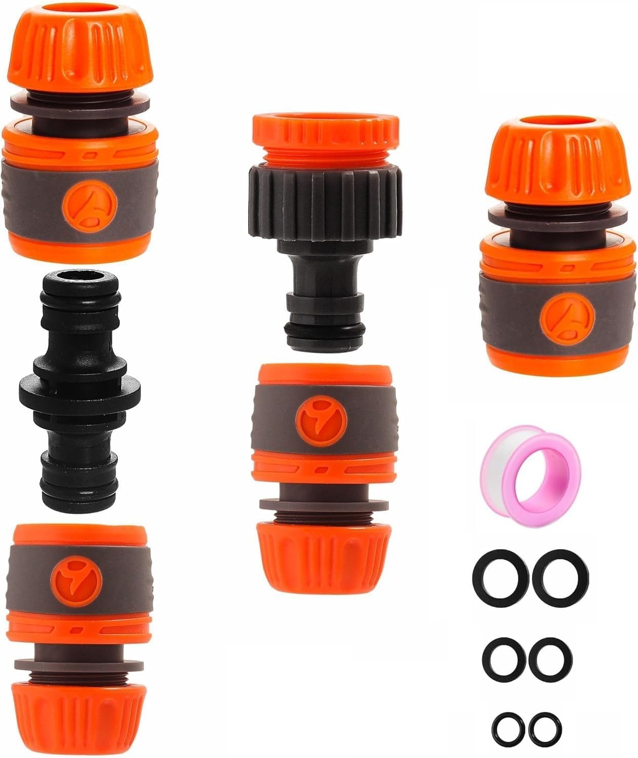 Garden Hose Connectors Set, 3/4" 1/2" Universal Tap Adapter, for Outdoor Faucet, Lawn Plant Watering, Leak Proof Hose Pipe Connector Kit (Orange Color) image number 3