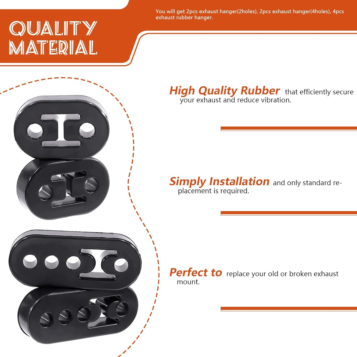 Tanstic 6Pcs Straight Wire Universal Exhaust Hanger Rod with 2 Holes & 4 Holes Car Exhaust Rubber Hanger Universal Heavy Duty Rubber Insulator Bracket Bushing Mount for Car Truck Jeep image number 3