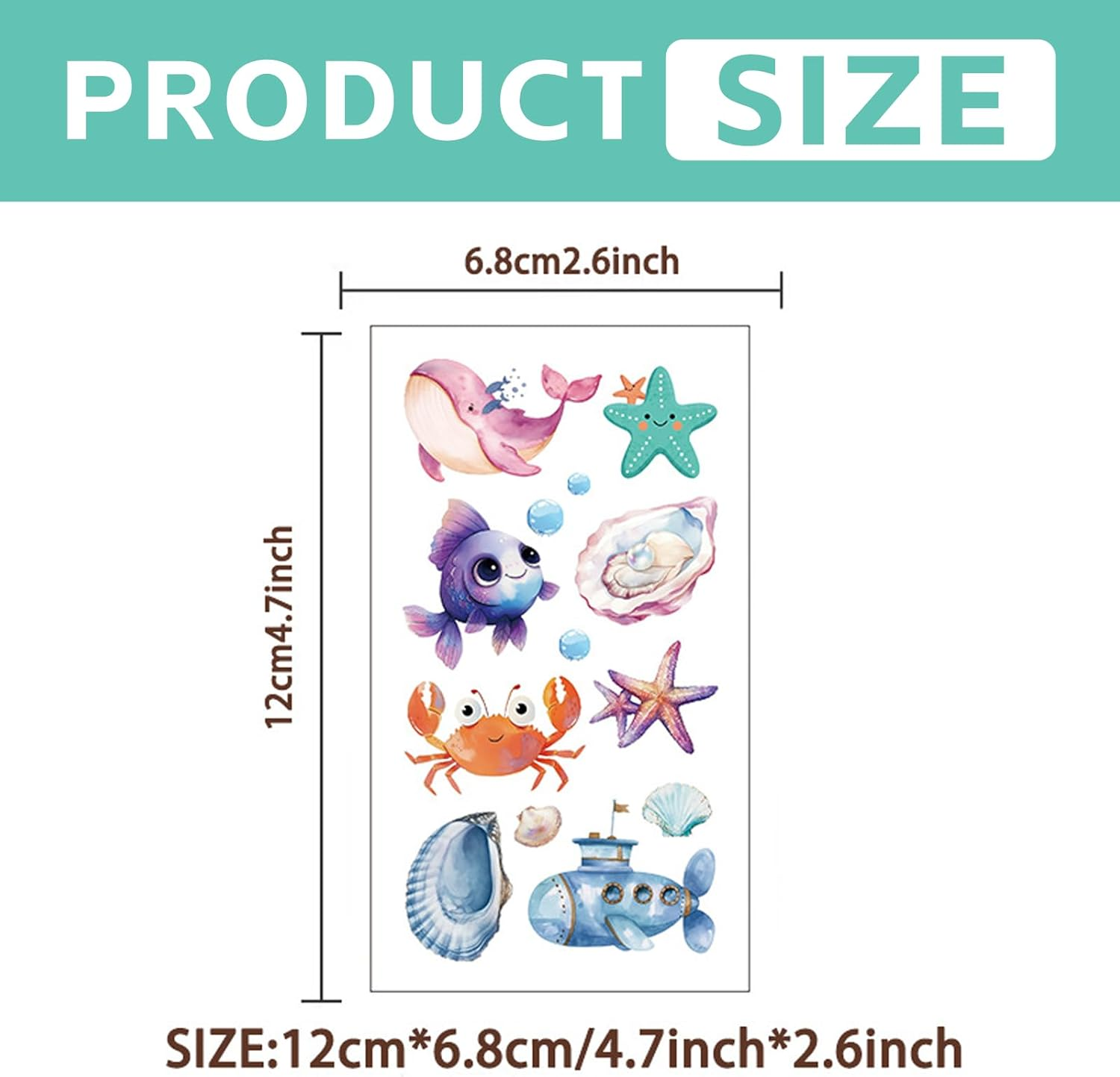 10 Sheets Ocean Animal Tattoos, Shark, Whale, Fish, Pre Kill Temporary Tattoos for Kids, Cute Themed Birthday Party Gifts, Decorations, Fake Tattoo Stickers image number 5