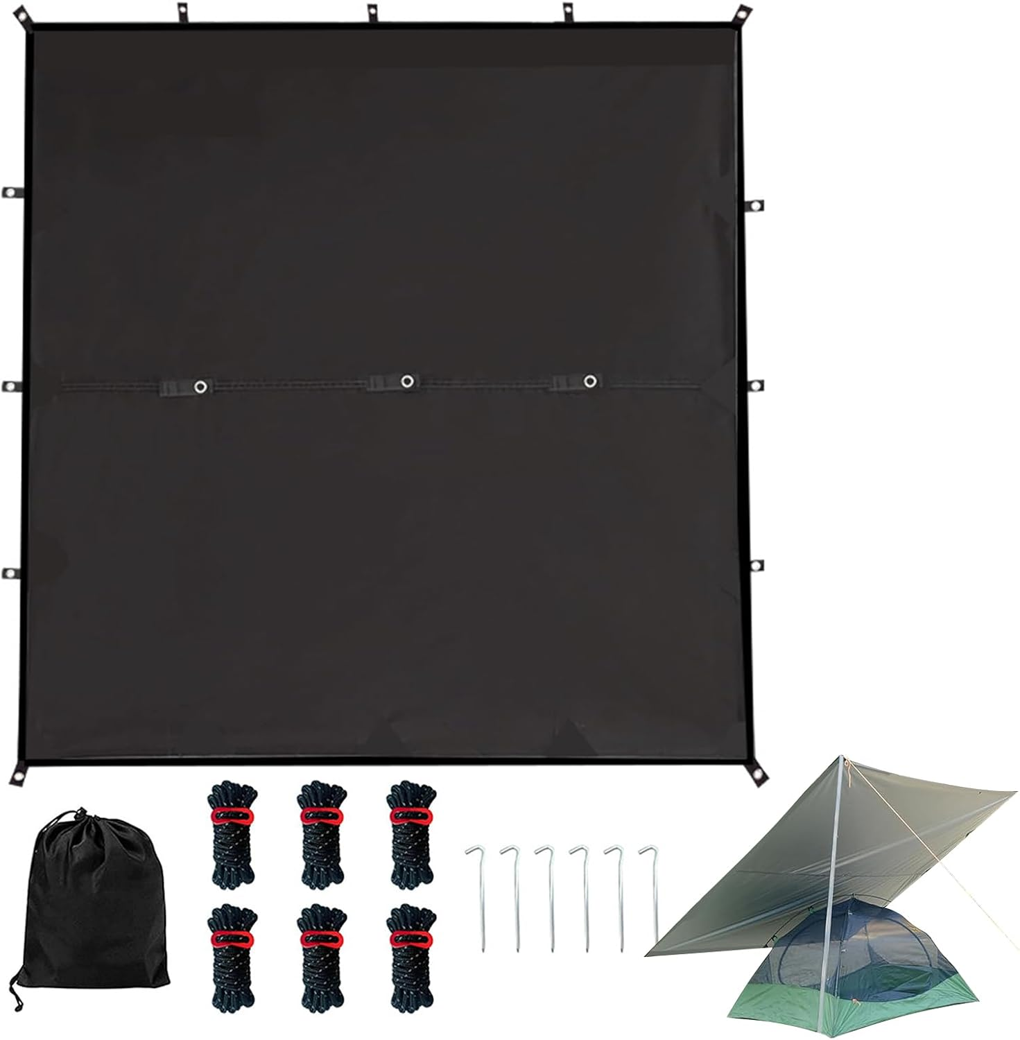 Camping Tarp,Backpacking Tarp - Survival Equipment with Storage Bag Rain Shelter Waterproof Tarpaulin for Hiking Backpacking Lawn Outdoor Park Beach Activities image number 4