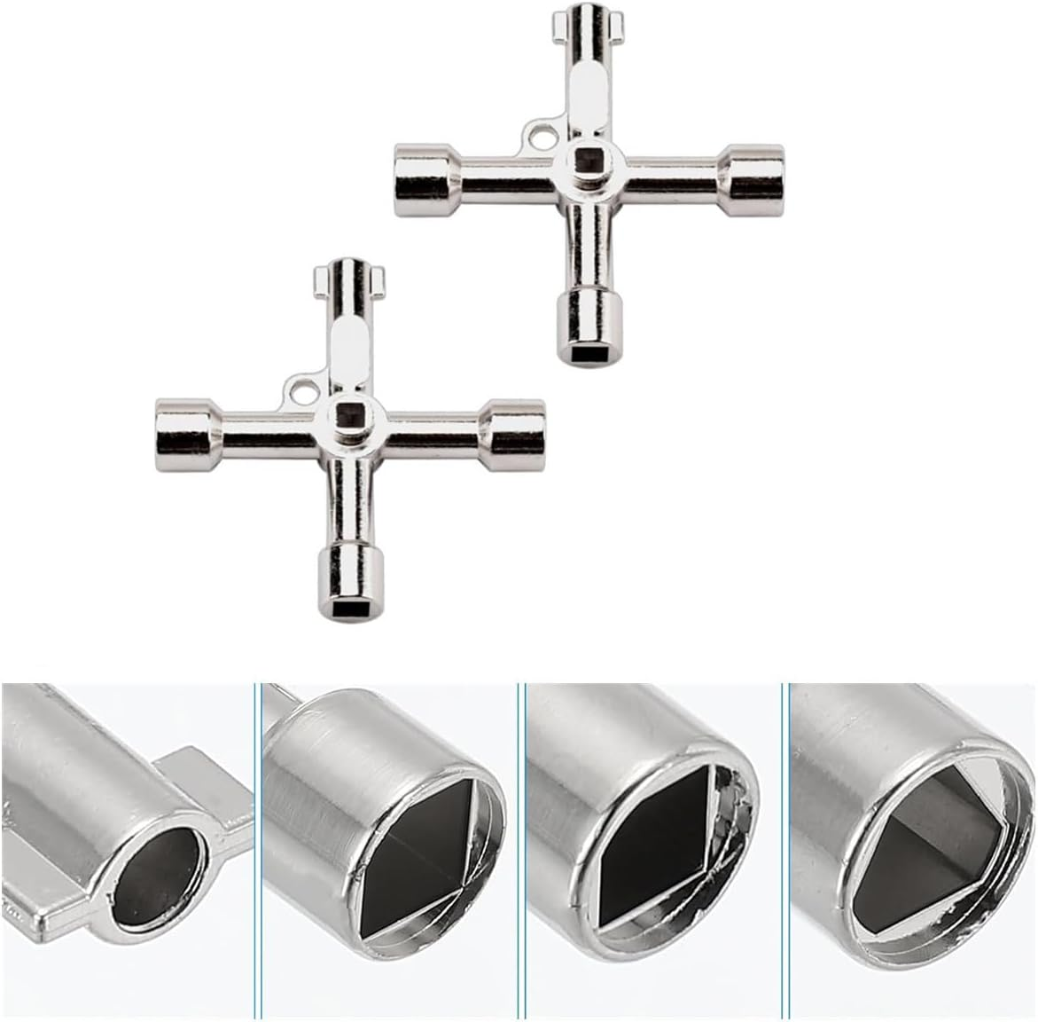 2 Pcs 4-Way Multi-Functional Utilities Keys, Plumbing Key Wrench, Electric Cabinet Key,Plumber Opening Tool(Silver) image number 2