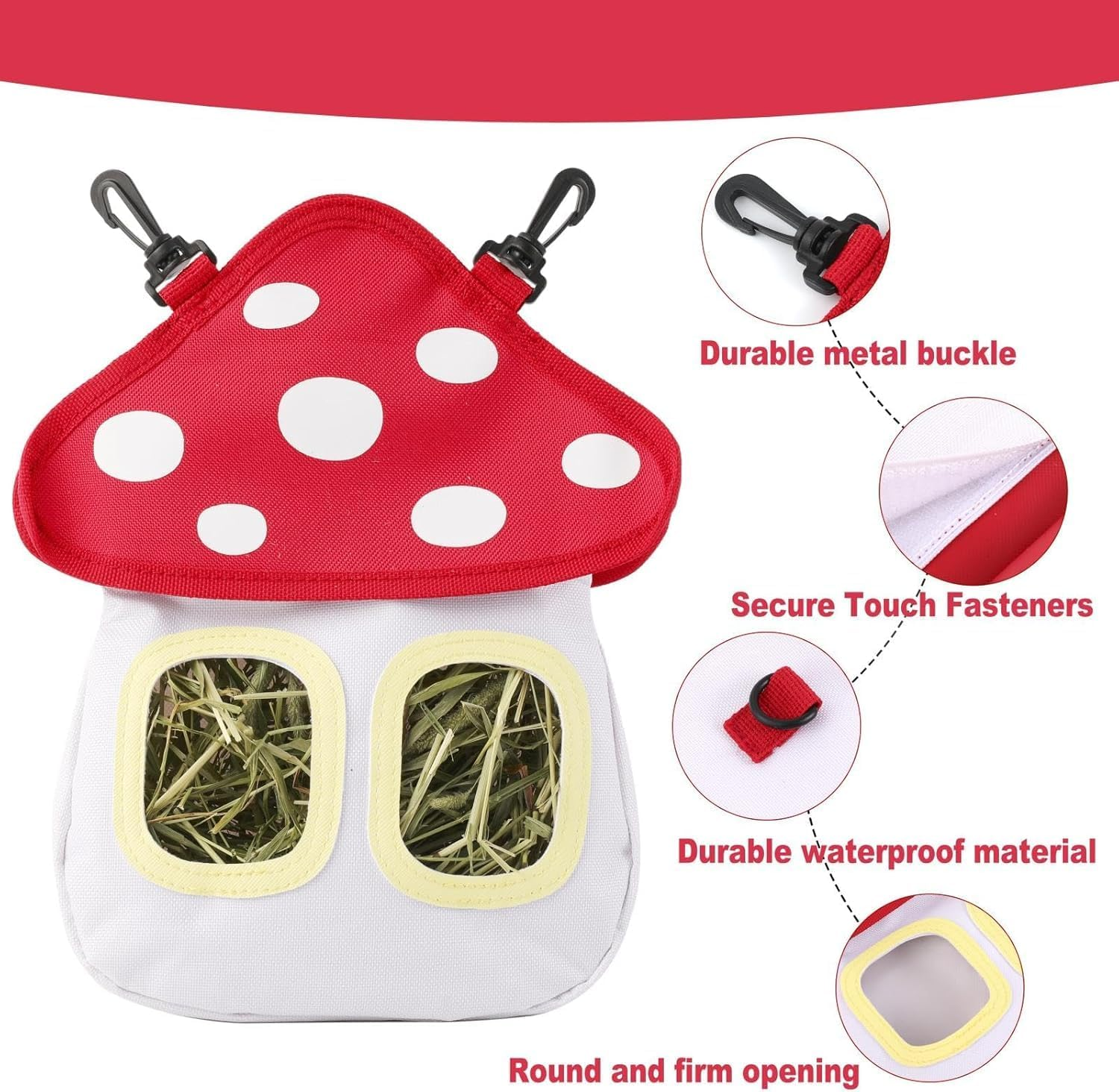 Cozioz Mushroom-Shaped Rabbit Hay Feeding Bag &ndash; Adorable Hanging Feeder for Rabbits, Guinea Pigs, and Hamsters. Ideal for Easy Feeding and Fun Decor image number 6