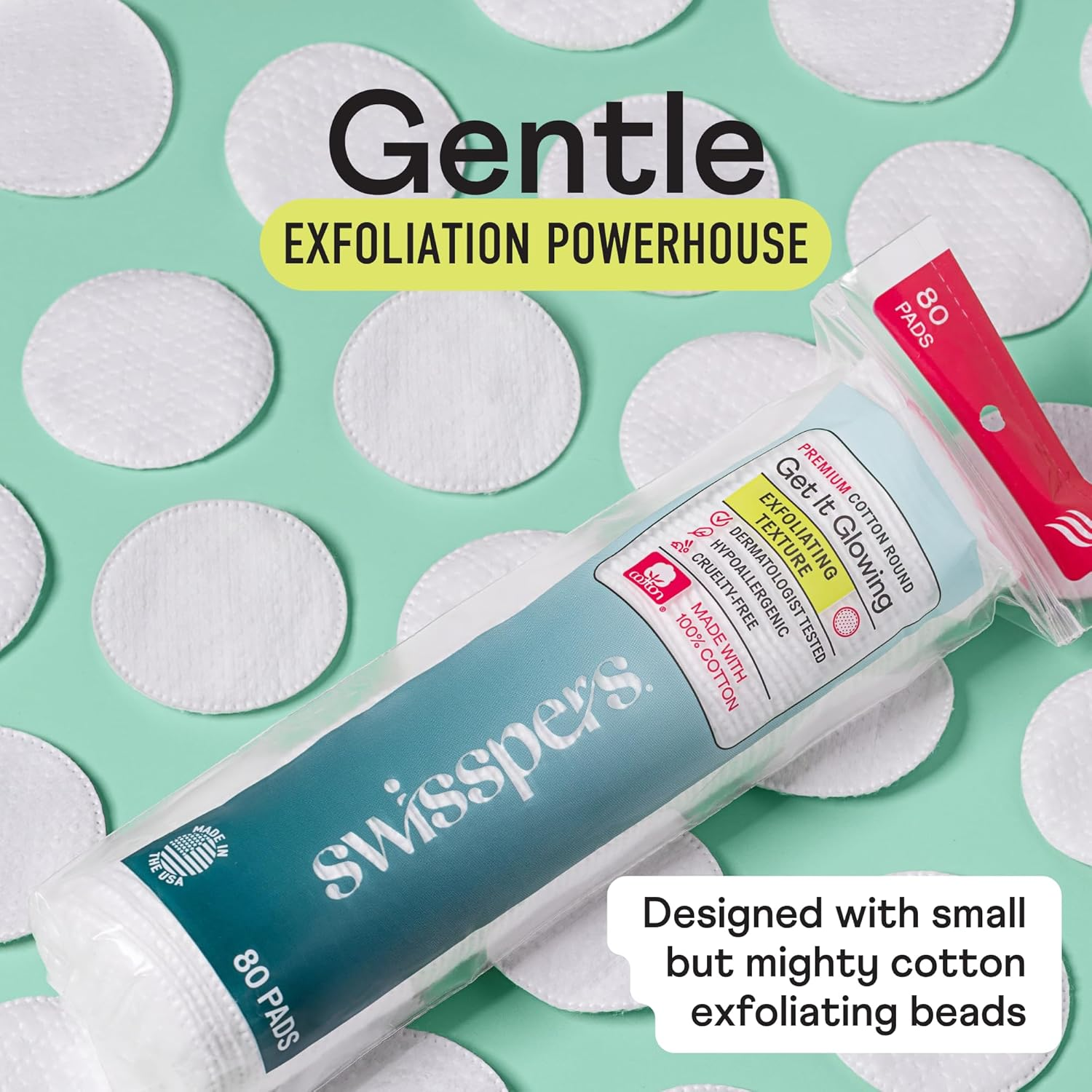 Swisspers Premium Exfoliating Rounds, 2 Distinct Raised Textured Surface, Cotton Facial Pads, 80 Count Re-Closable Bag, White image number 6