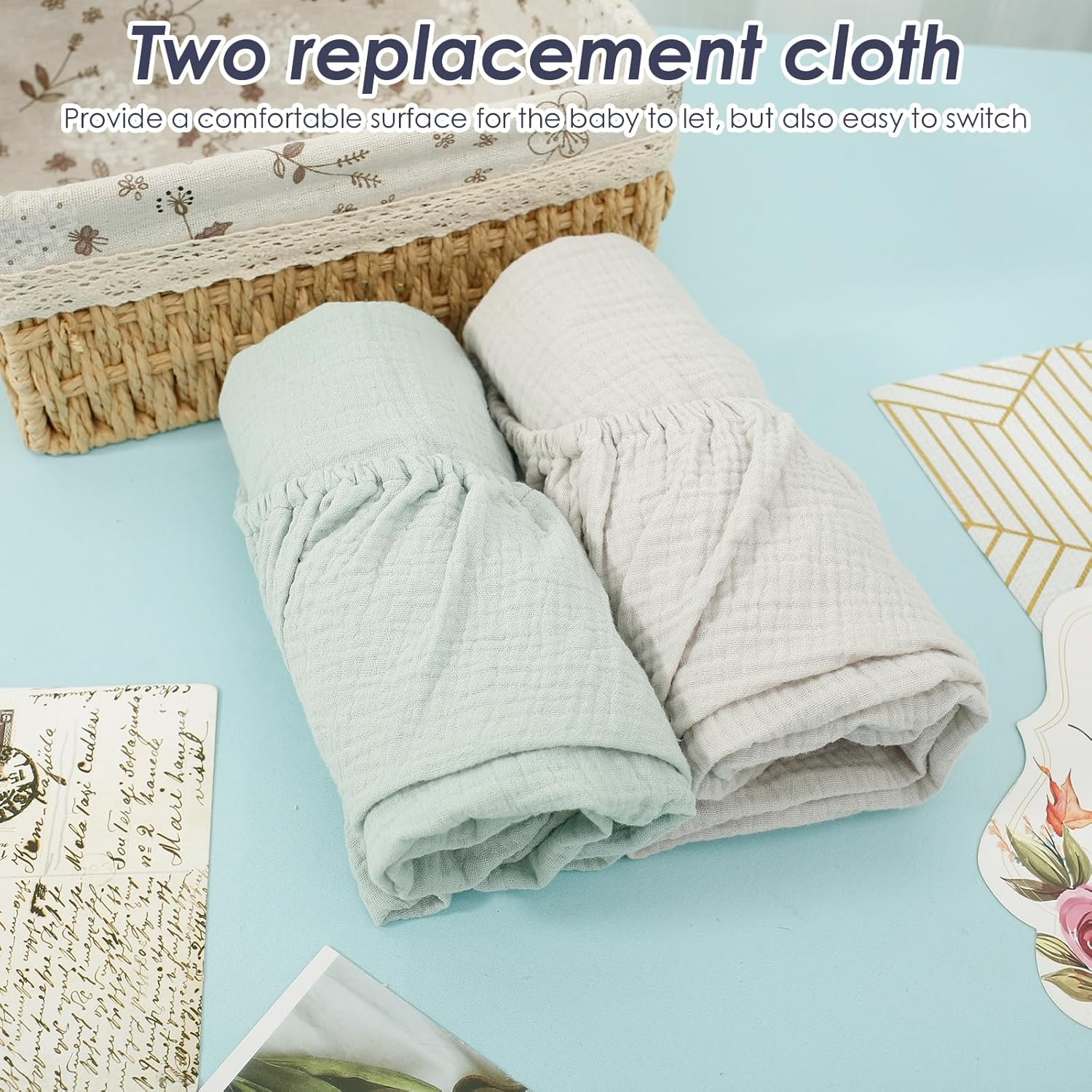 Awobepl 2Pcs Changing Pad Cover Cotton Diaper Changing Pad with Elasticated Straps Soft Breathable Changing Pad Cover Suitable for Travelling (Style 3) - Style 2 image number 7