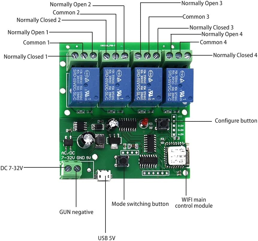 4 Channel Wifi Momentary Inching Relay Self-Lock Switch Module,Diy Wifi Garage Door Controller (5-32V) image number 6