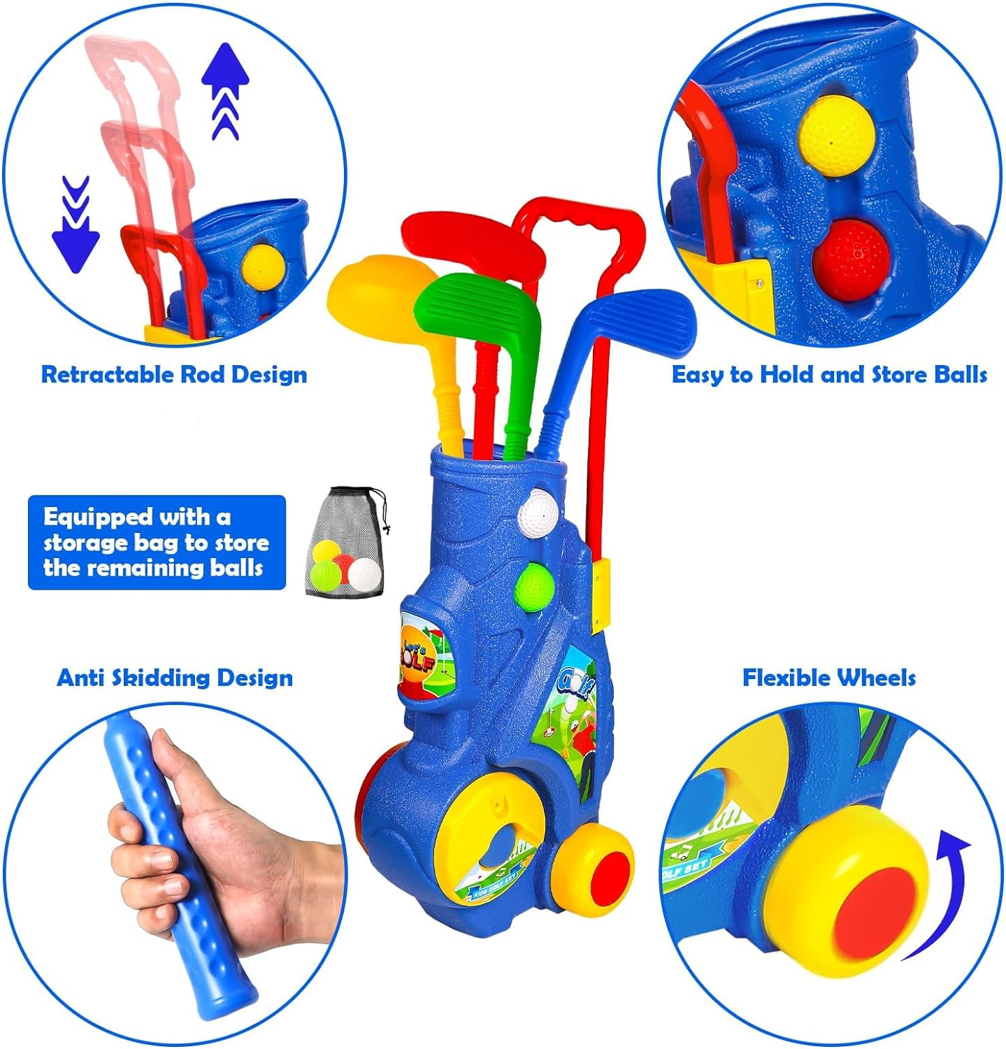 Golf Club Set for Kids, Indoor Outdoor Sports Toys for Boys Girls Ages 2 3 4 5 Year Old, Christmas Birthday Gift Kids 2-5, Toddler Golf Set with 4 Clubs, 8 Balls, 2 Practice Holes, Shoulder Strap