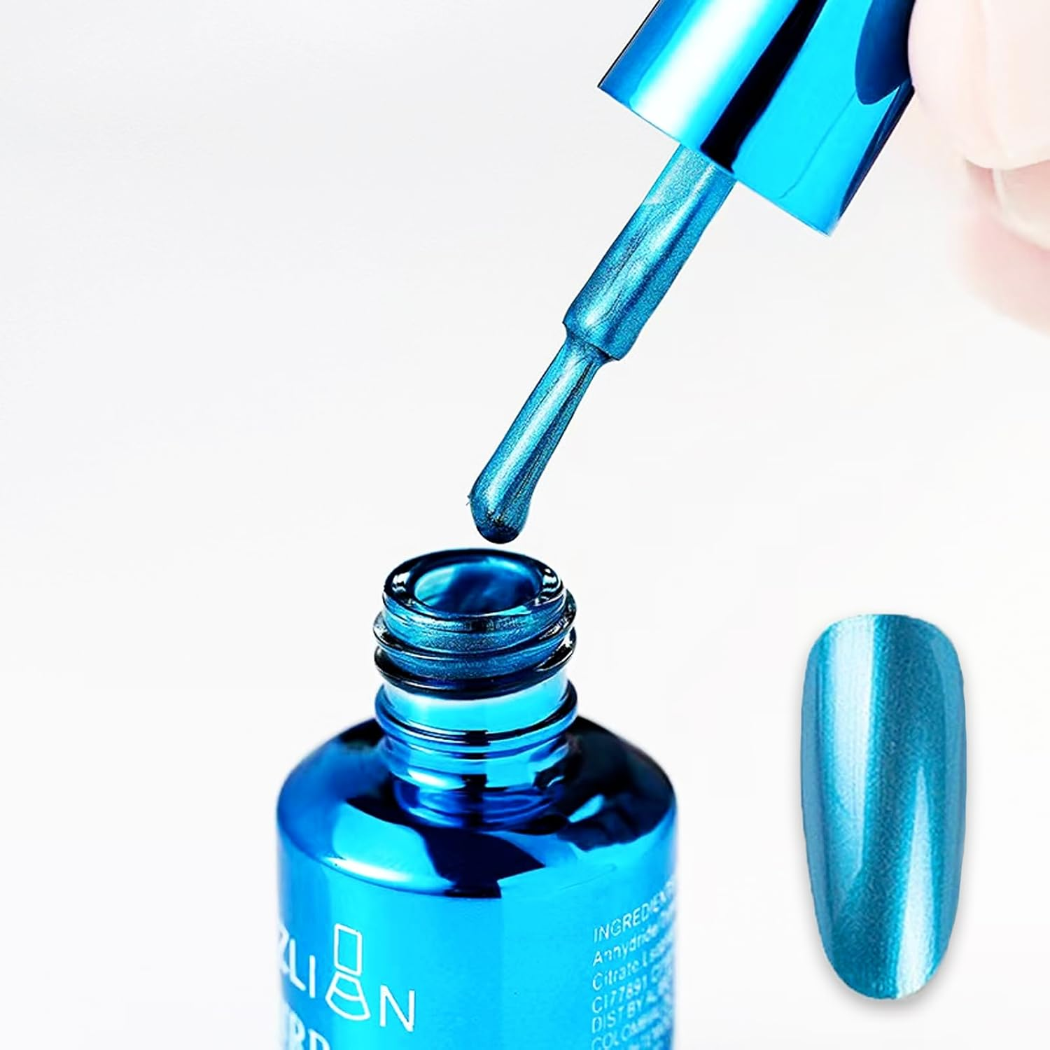 Blue Nail Polish Chrome Metal Nail Varnish, Mirror Quick Dry Metallic Effect No UV Needed Nail Art Polish Chrome Nail Polish image number 5