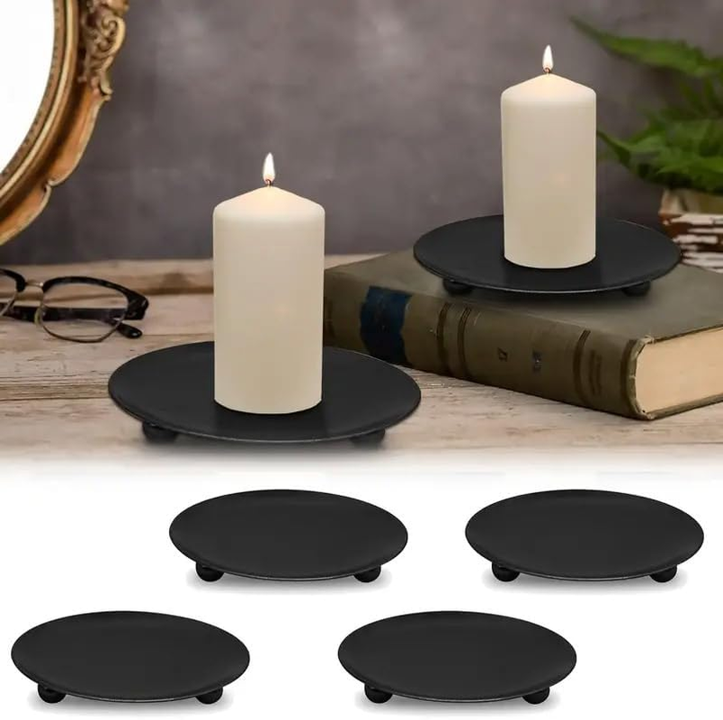 AIMALL 4Pcs Iron Plate Candle Holder Set, 4.33-Inch Aroma Base Tray, Decorative Stand in Black or Gold for Candlelight Display - Gold image number 5