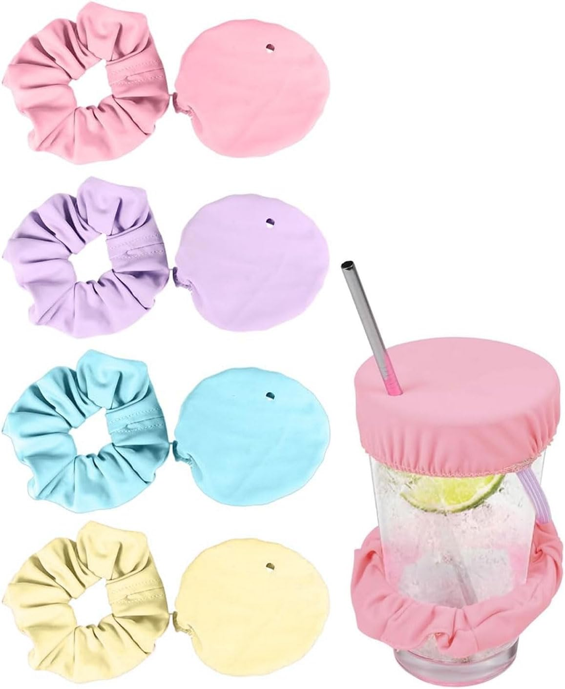 JUKOTA 4 Pieces Hair Band Drink Cover, Drop Protection Wristband, Drinking Covers for Alcohol Protection, Reusable Cup Cover with Straw Hole, Drink Spiking Prevention, Drink Protection image number 1