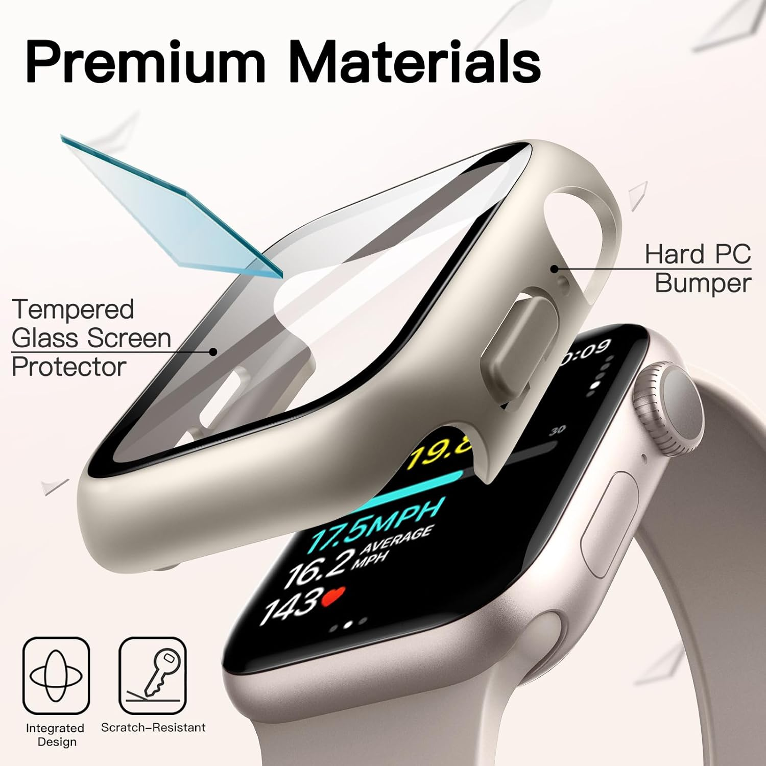 Jetech Waterproof Case with Screen Protector for Apple Watch SE 3/2/1 (2025/2022/2020) / Series 6 5 4 40Mm, Built-In Tempered Glass Film Hard PC Bumper Full Protective Cover, 2 Pack (Starlight) image number 3