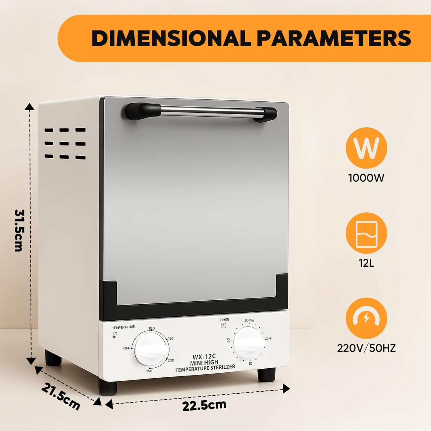 High Temperature Sterilizer,12L Large Steriliser for Nail Tools,Infrared Autoclave Sterilizer,Adjustable Temperature and Time Control,Suitable for Beauty and Nail Salons,Dental Clinics,Tool Sterilizer image number 6