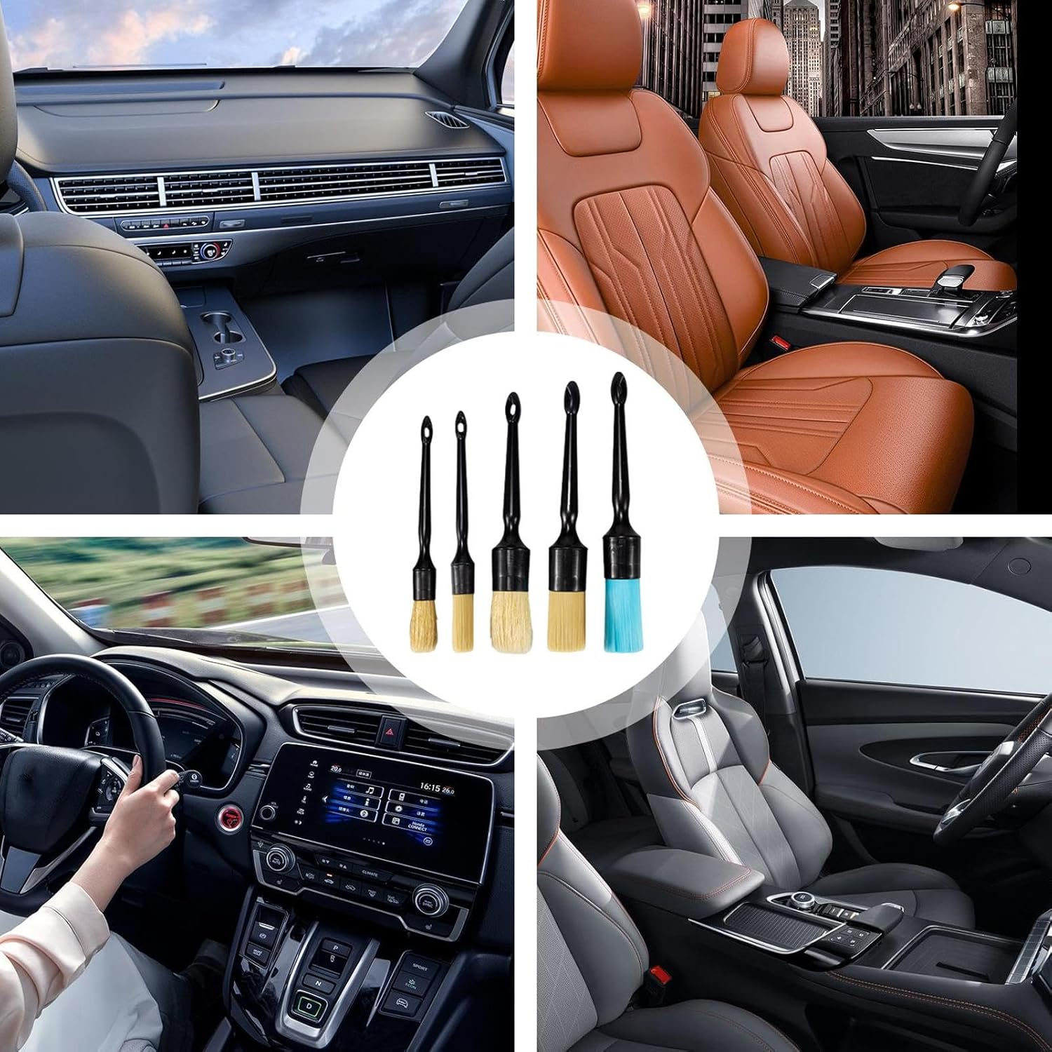 Detailing Brush, Automotive Detailing Brushes, Car Detailing Brush Set, Soft Bristle Cleaning Brushes, Multifunctional Detailing Tool, Paint Cleaning Brushes, Leather Care Brush for Interior Exterior image number 2