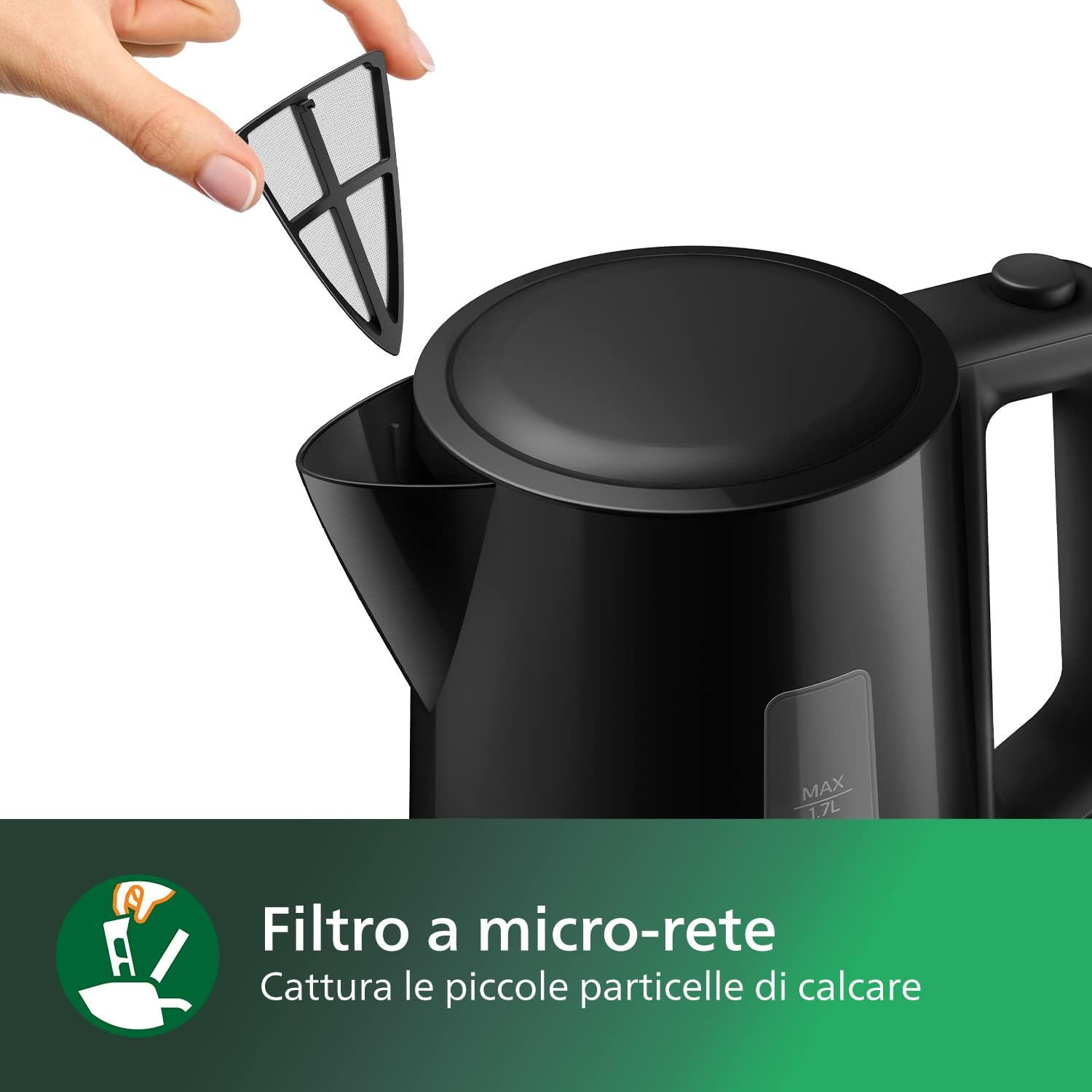 Philips Kettle - 1.7 L Capacity with Control Indicator, Pirouette Base, Black (HD9318/20) image number 1