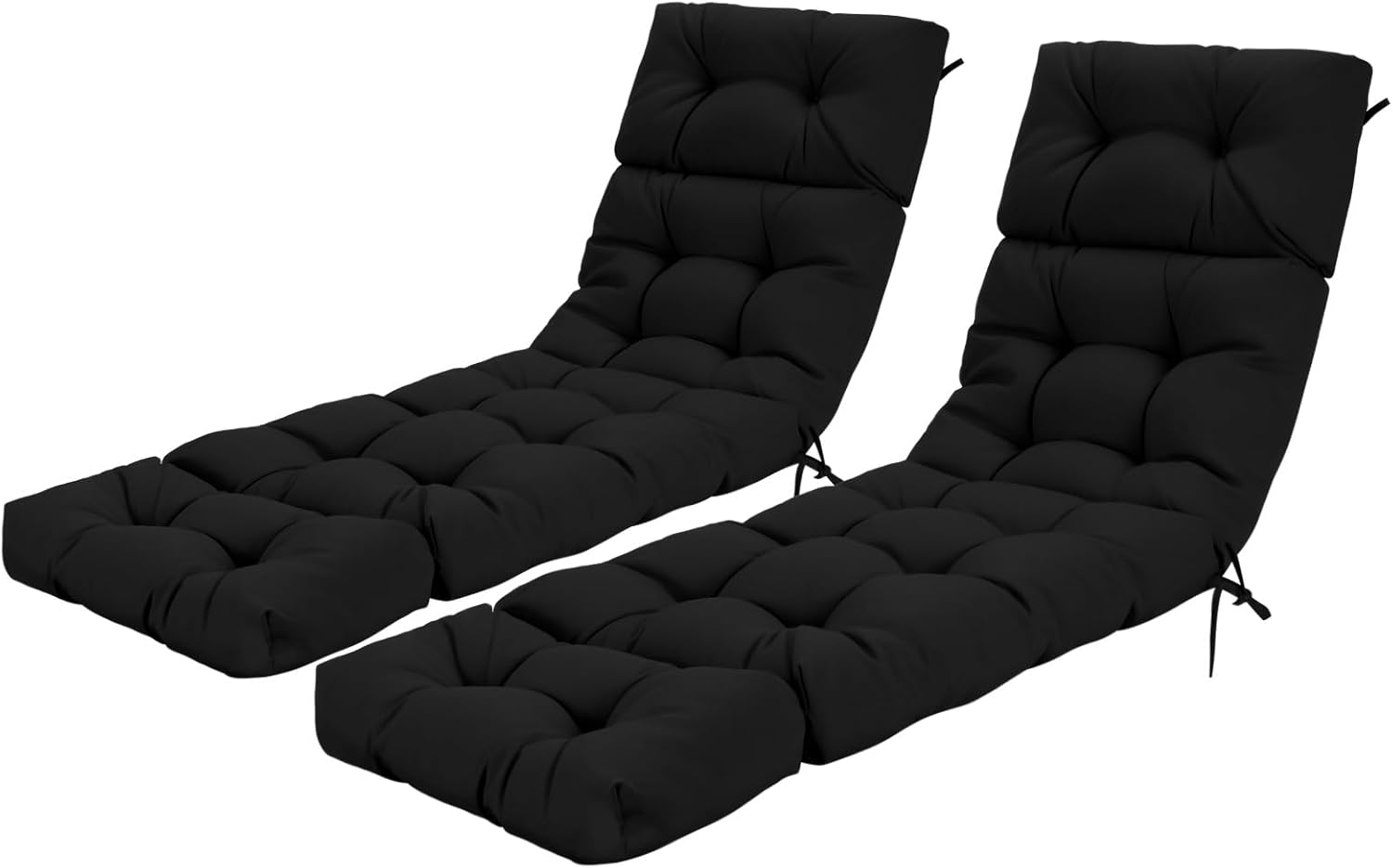 Costway Sunlounger Chair Cushion, High Back Recliner Cushion with 4 Fixing Ties, Thick Padded Reclining Chair Rocking Cushion for Outdoor Indoor (Only Cushion) (2, Black, 186 X 56 X 11 Cm) image number 2