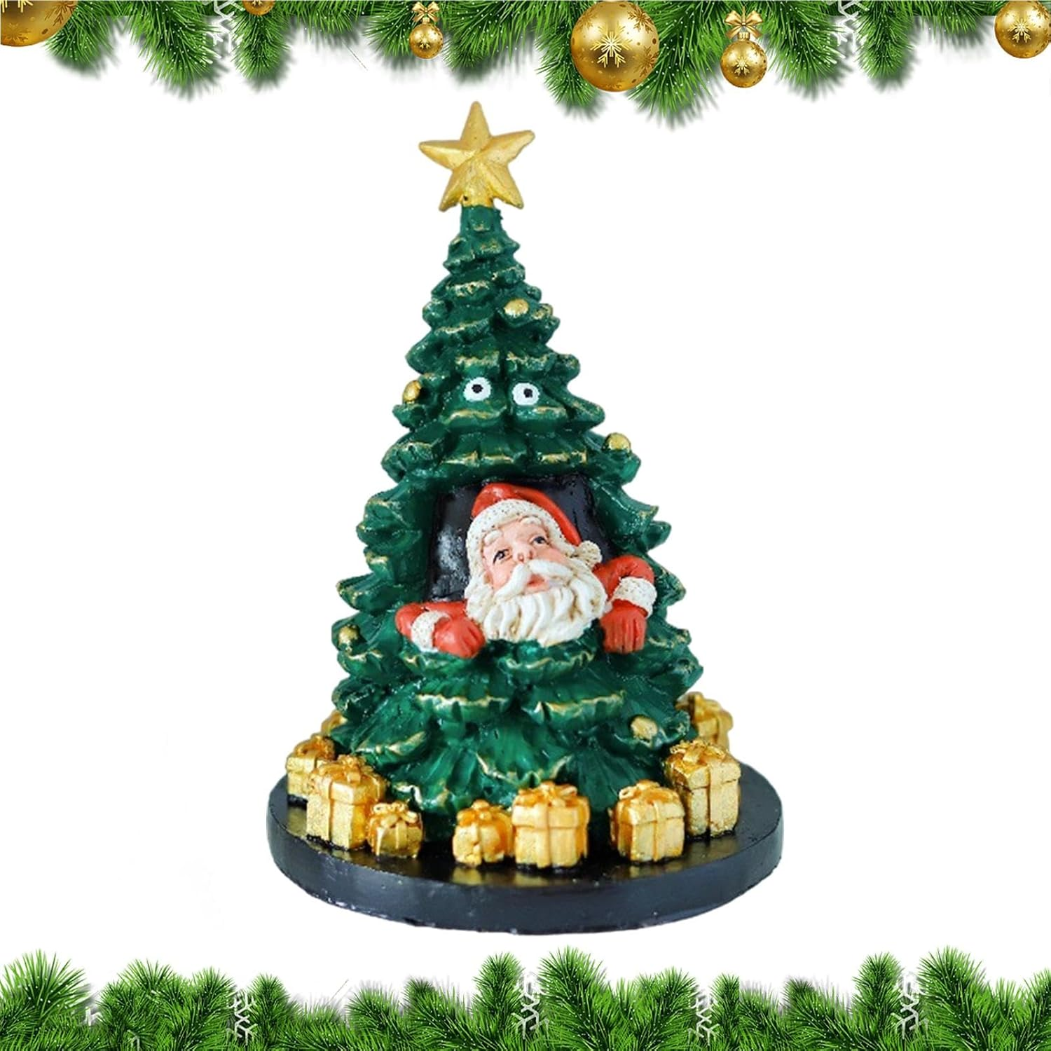 Desktop Christmas Tree - Desk Christmas Tree Santa Decor - Miniature Christmas Resin Decorations, Small Christmas Tree and Santa Ornament for Tabletop image number 6