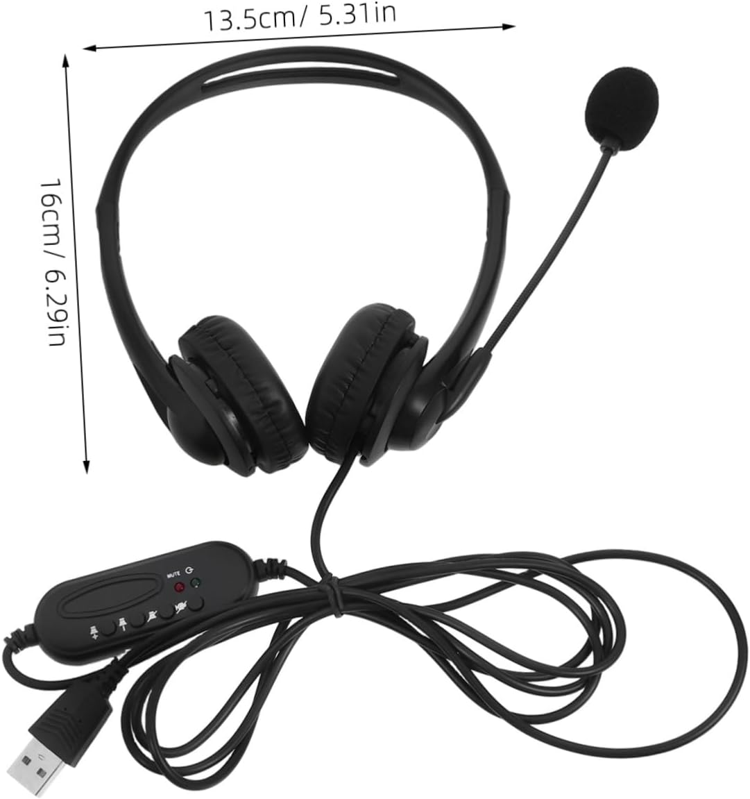 Mikinona USB Wired Noise Cancelling Headset Microphone for Office and Online Classes, Dual-Ear Pc Call Center Headphones for Students and Business, Black Computer Wired Headphones image number 2