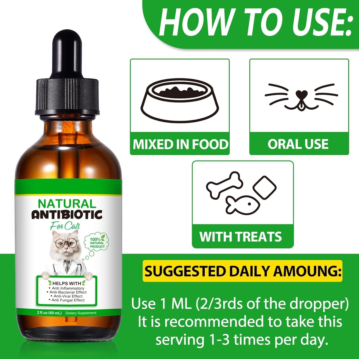Natural Antibiotics for Cats 60Ml | All-Natural Cat Antibiotic Supplement for Allergy & Itch Relief | Supports Immune Health & Overall Wellness | Delicious Chicken Flavour image number 4