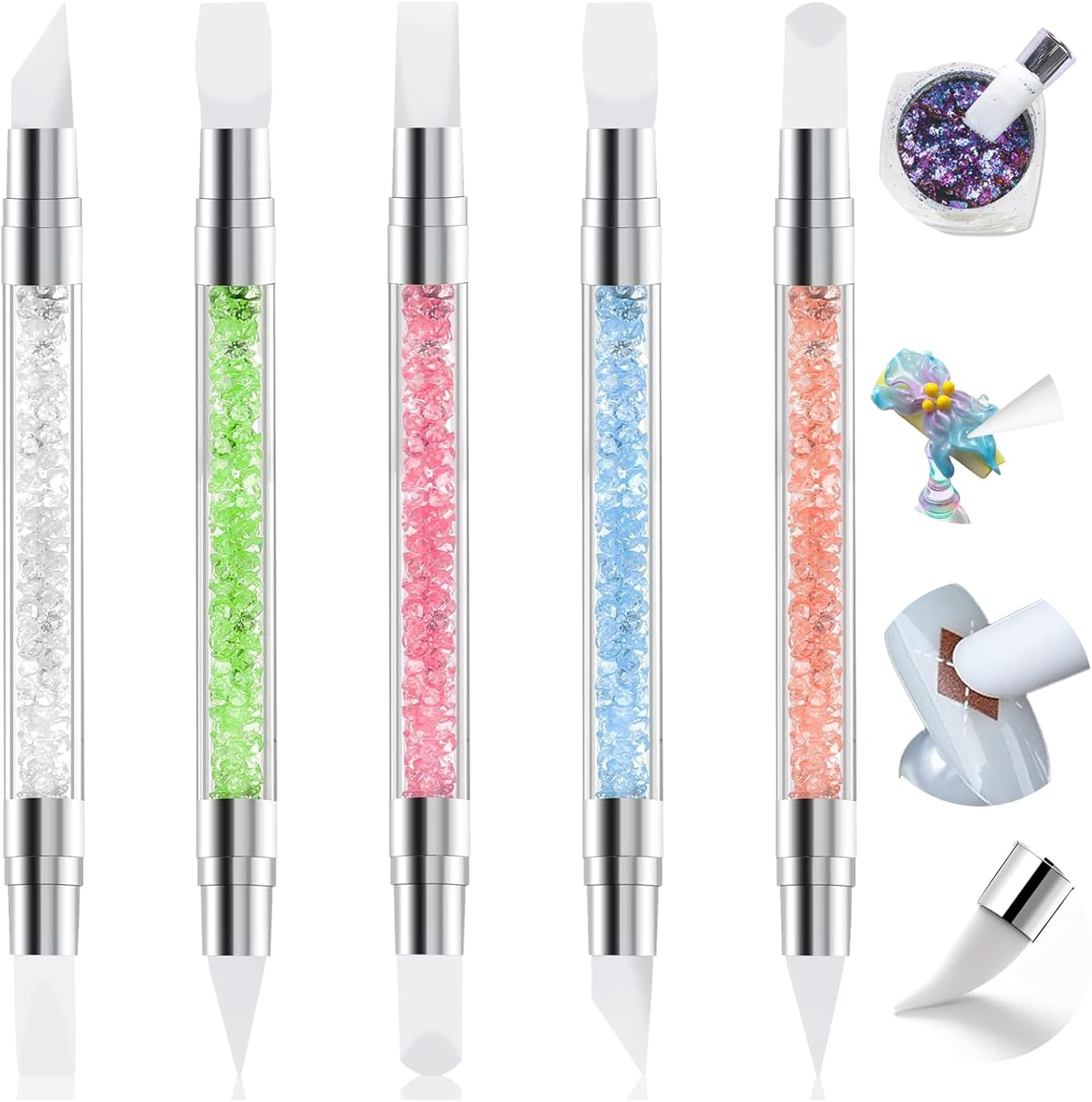 Nail Sculpture Pen, 5 PCS Dual Head Silicone Nail Brushes,Nail Polish Carving Pen for Chrome Powder, 3D Design & Stamping, Professional Nail Tools for Home Salon & DIY Beginners image number 2