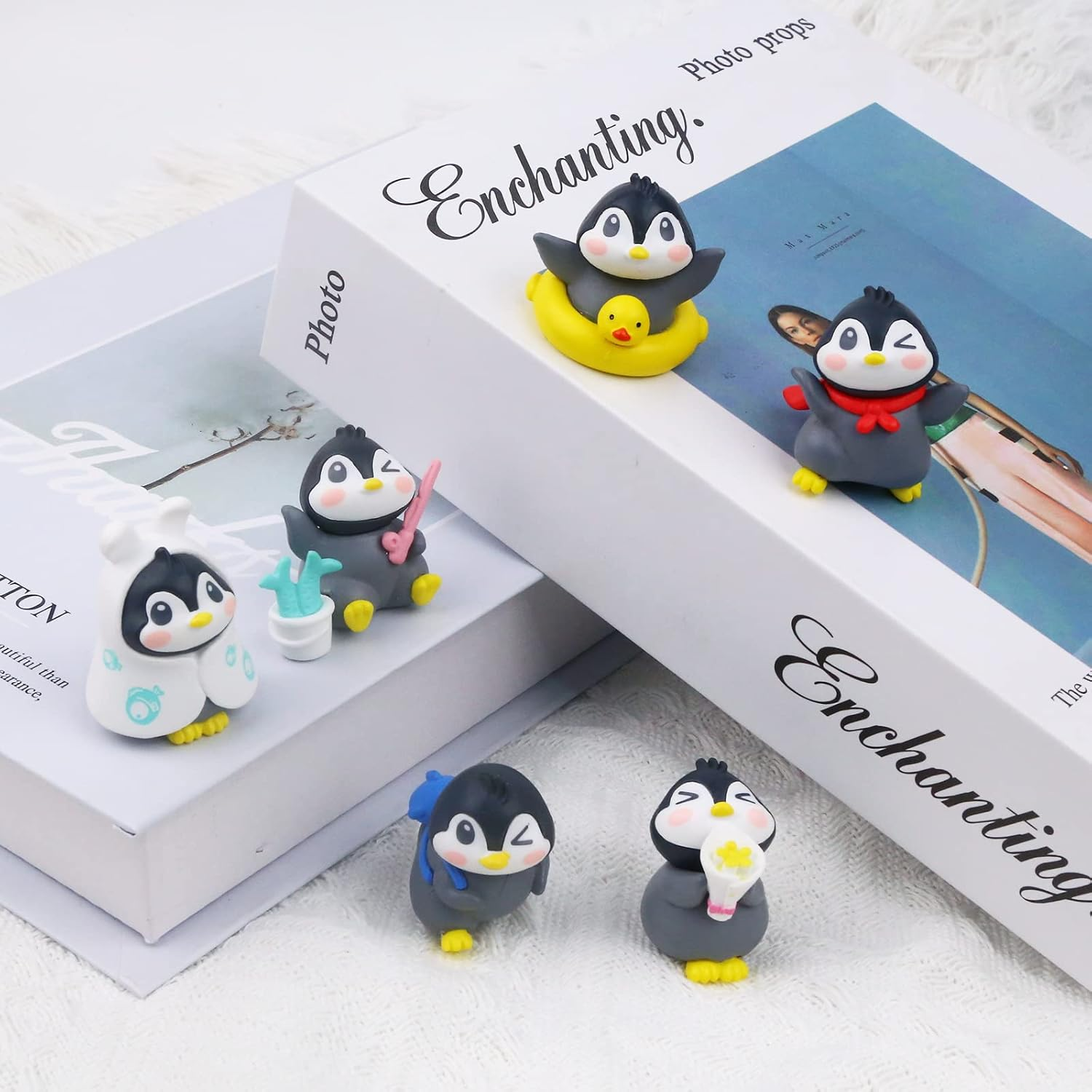 6Pack Mini Cute Penguin Figures Cake Toppers,Lovely Penguin Characters Toys Miniature Fairy Garden Decor for Kids Birthday Baby Shower Party Automobile Decoration - Rabbit image number 5