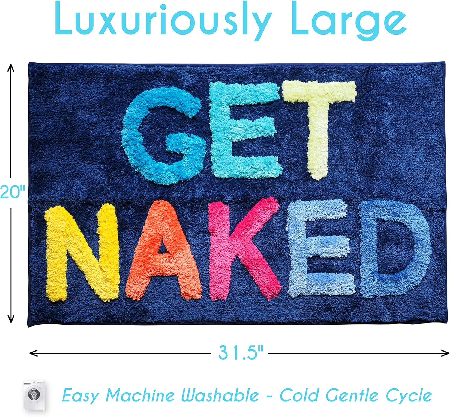 Evovee Get Naked Bath Mat Funny Cute Bathroom Rugs Blue Rainbow Multicolor Colorful Get Naked Rug Shower Funny Bathroom Decor Fun Cute Bath Mat Non-Slip Washable image number 3