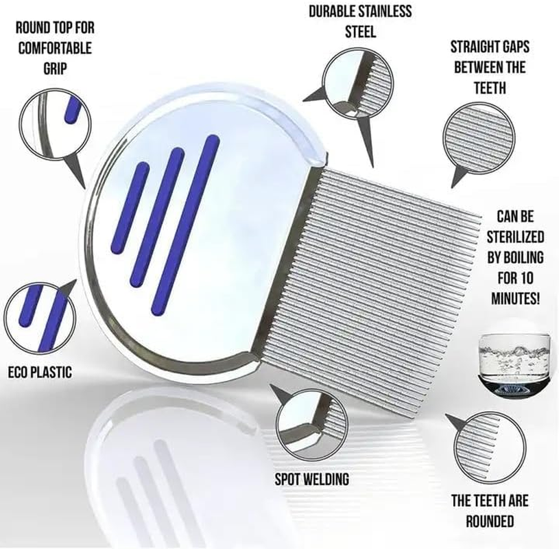 Lice Comb-Professional Stainless Steel Comb- Quick Results for Head Lice Treatment - Suitable for All Hair Types,| Dandruff Comb | Psoriasis Comb-Lice Brush（2 Pack） image number 4