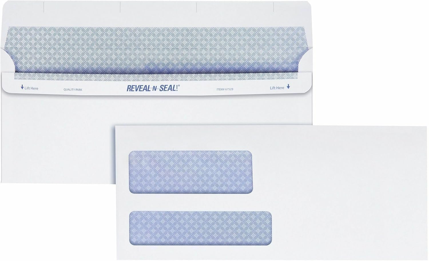 Quality Park #9 Double Window Security Tinted Invoice and Statement Envelope with Reveal-N-Seal Self Seal Closure, 24 Lb White Wove, 3-7/8 X 8-7/8. 500 per Box (67529)