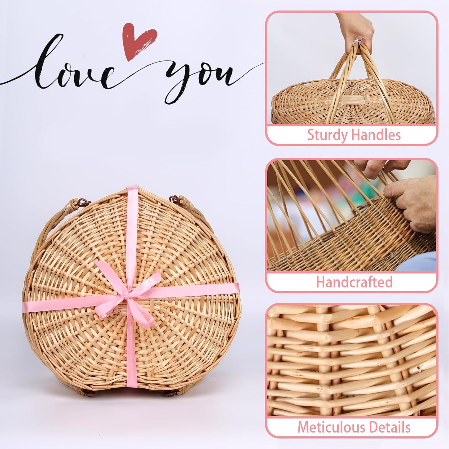 Hap Tim Heart Wicker Picnic Basket for 2 Person Set with Blanket & Bamboo Plate & Cheese Board, Couples Gifts, Wedding Gifts, Engagement Gifts (Y2405) image number 2