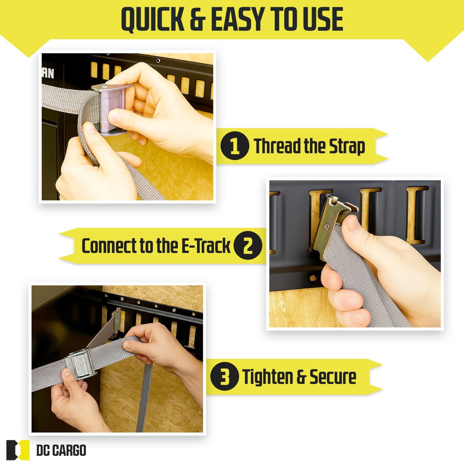 DC Cargo E-Track Cam Buckle Straps Cargo Tie-Downs, (Pack of 4) 2 X 16 Heavy Duty Grey Tie-Down Cam Buckle Straps, Strong Cam Buckle Strap, E-Track Spring Fittings, Tie down Motorcycle image number 3