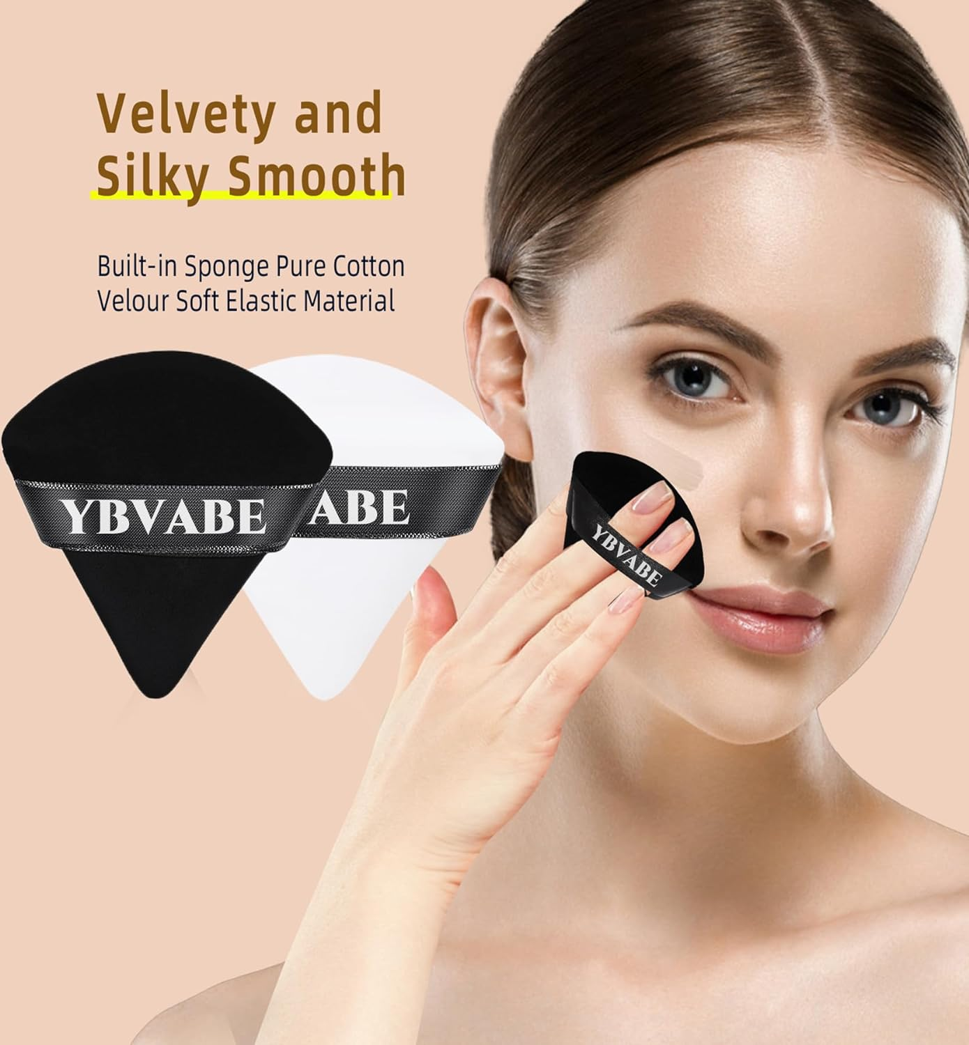 YBVABE Powder Puff, 12Pcs Triangle Powder Puffs Black - Soft & Supple Puffers, Reusable Face Makeup Sponge Blender with Strap for Loose Powder - Setting Powder Beauty Body Cosmetic Foundation Tool image number 1