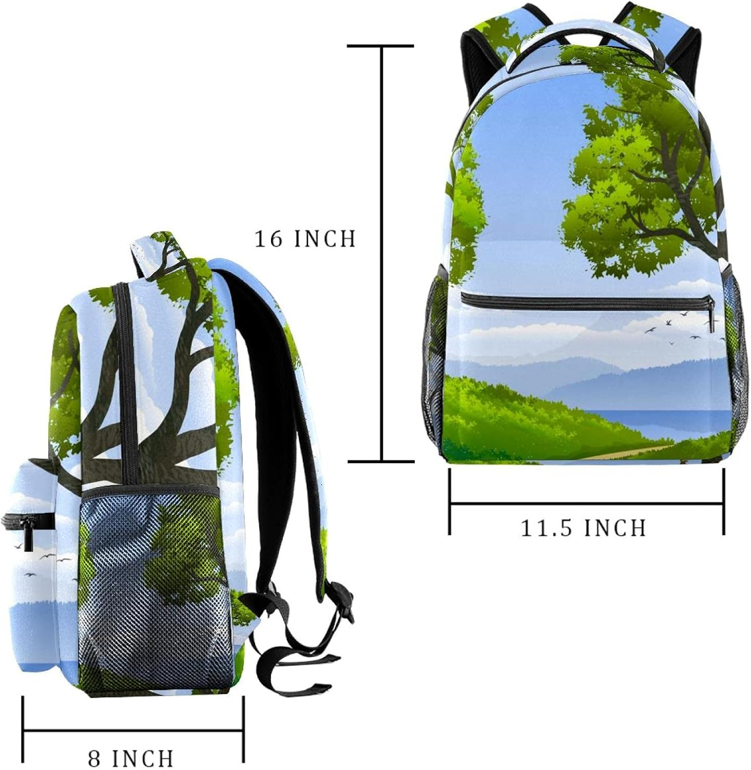 Hill Path Trees Deer Animals Backpack Students Shoulder Bags Travel Bag College School Tote Backpacks