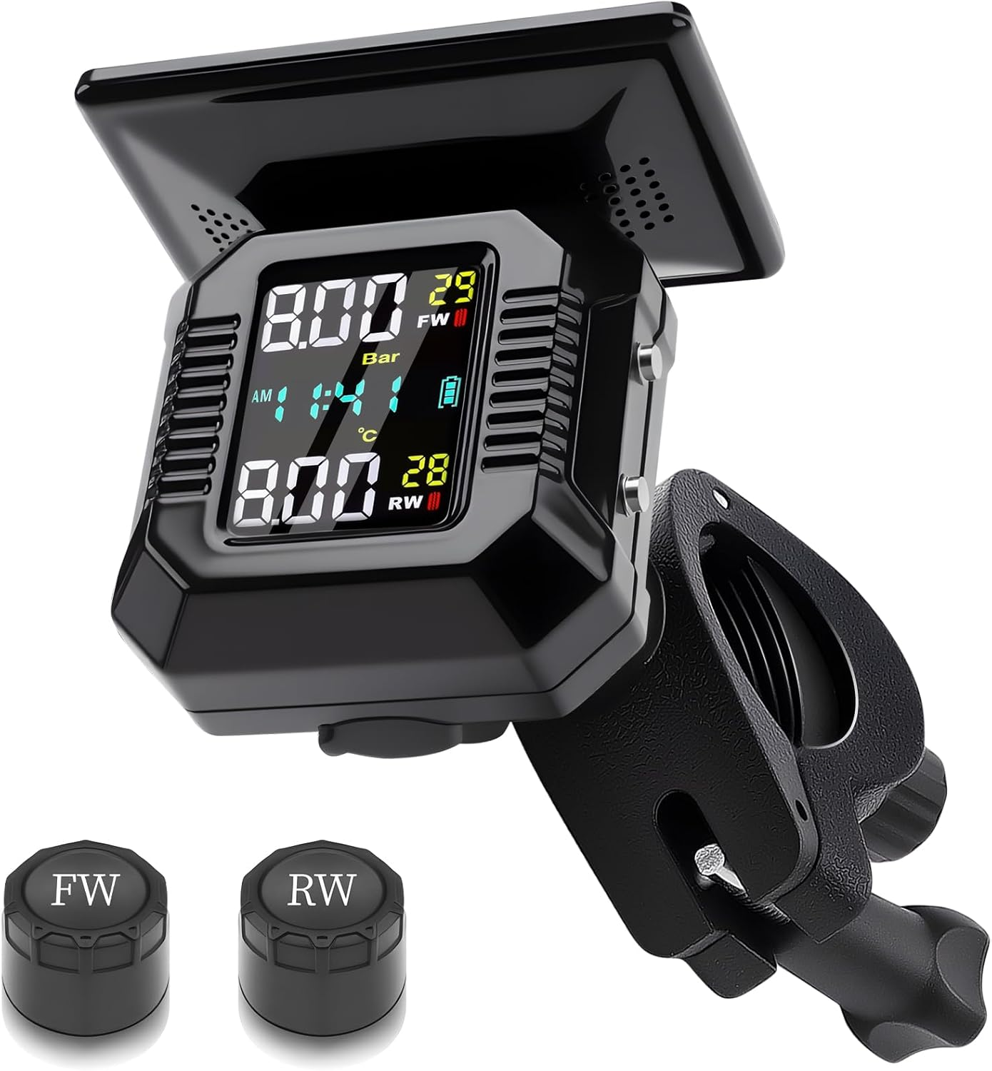 Motorcycle Tyre Pressure Monitoring System, Motorcycle TPMS with 2 External Sensors, LCD Display, USB Charging, IP67 Waterproof, Motorbike Tyre Pressure Monitor System, Two-Wheeled Motorcycle TPMS image number 3