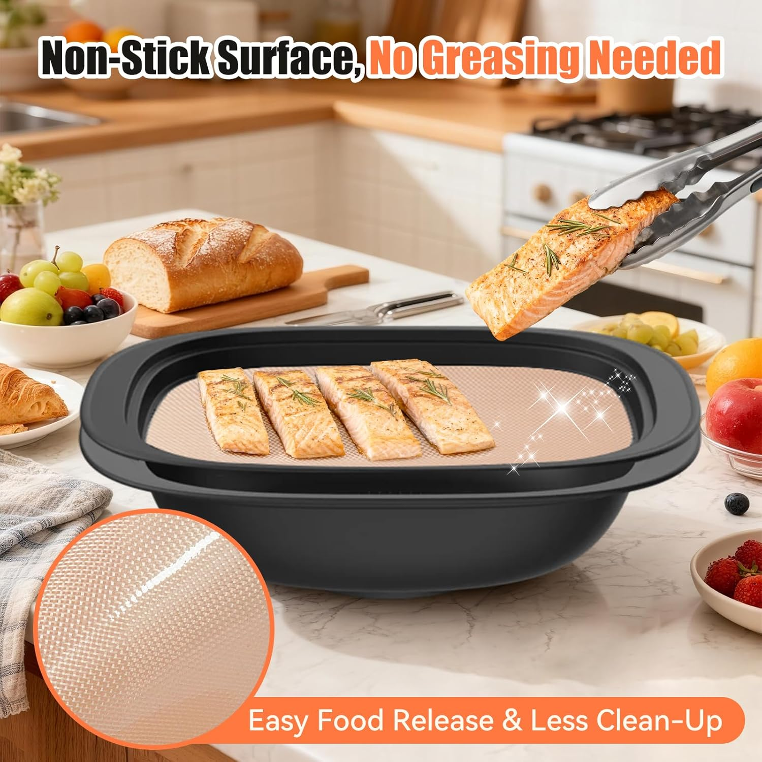 Set of 2 Permanent Baking Foil for Thermomix TM7 Varoma, Reusable Baking Paper, Non-Stick Baking Mat, Heat Resistant up to 250 &deg;C, Dishwasher Safe, Accessories for TM7 Varoma image number 2