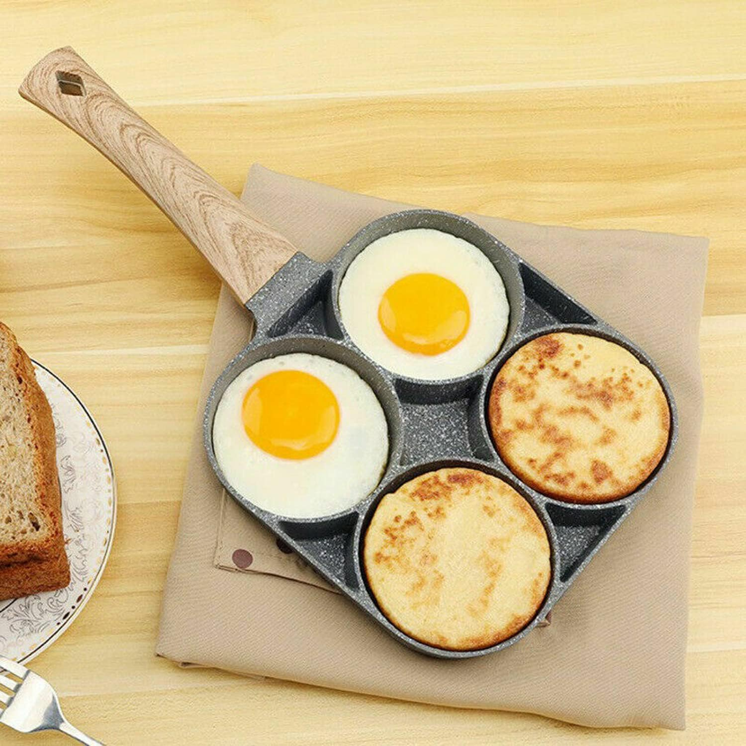 4 Cup Fried Egg Pancake Burger Pan Non Stick Breakfast Egg Pan Cookwares Compatible with All Heat Sources image number 2