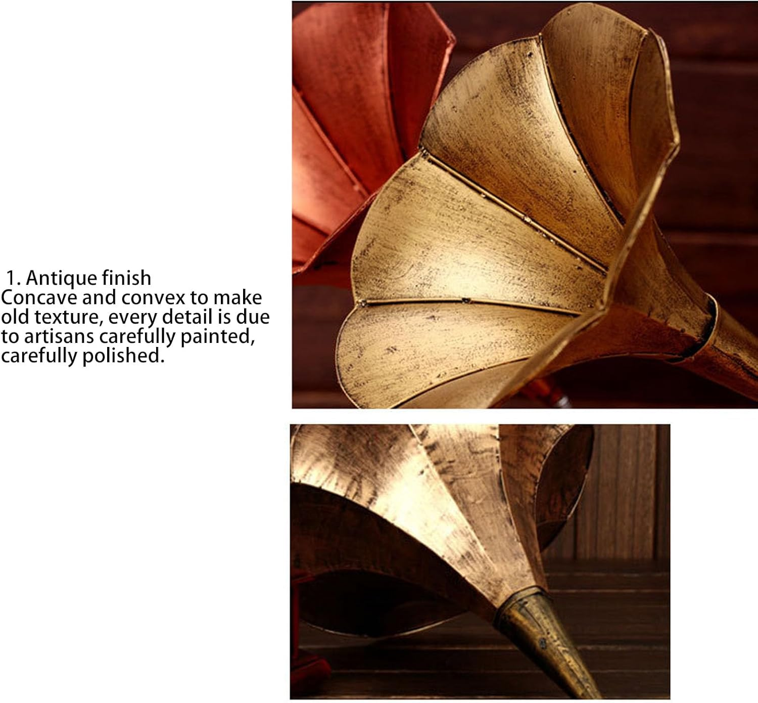 Vintage Phonograph Ornament, Iron Record Player Model Crafts, European Retro Gramophone Decorative, Classic Style Workmanship Decor for Home Room Desk Shelf image number 3