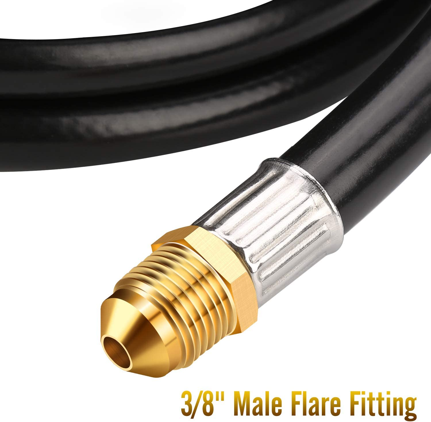 WADEO 12FT Propane Extension Hose, 3/8 Inch Female Male Flare Fitting, Long Propane Gas Line Hose for Gas Grill, RV, Turkey Cooker, Propane Fire Pit, Heater, Generator, Gas Grill and More image number 2