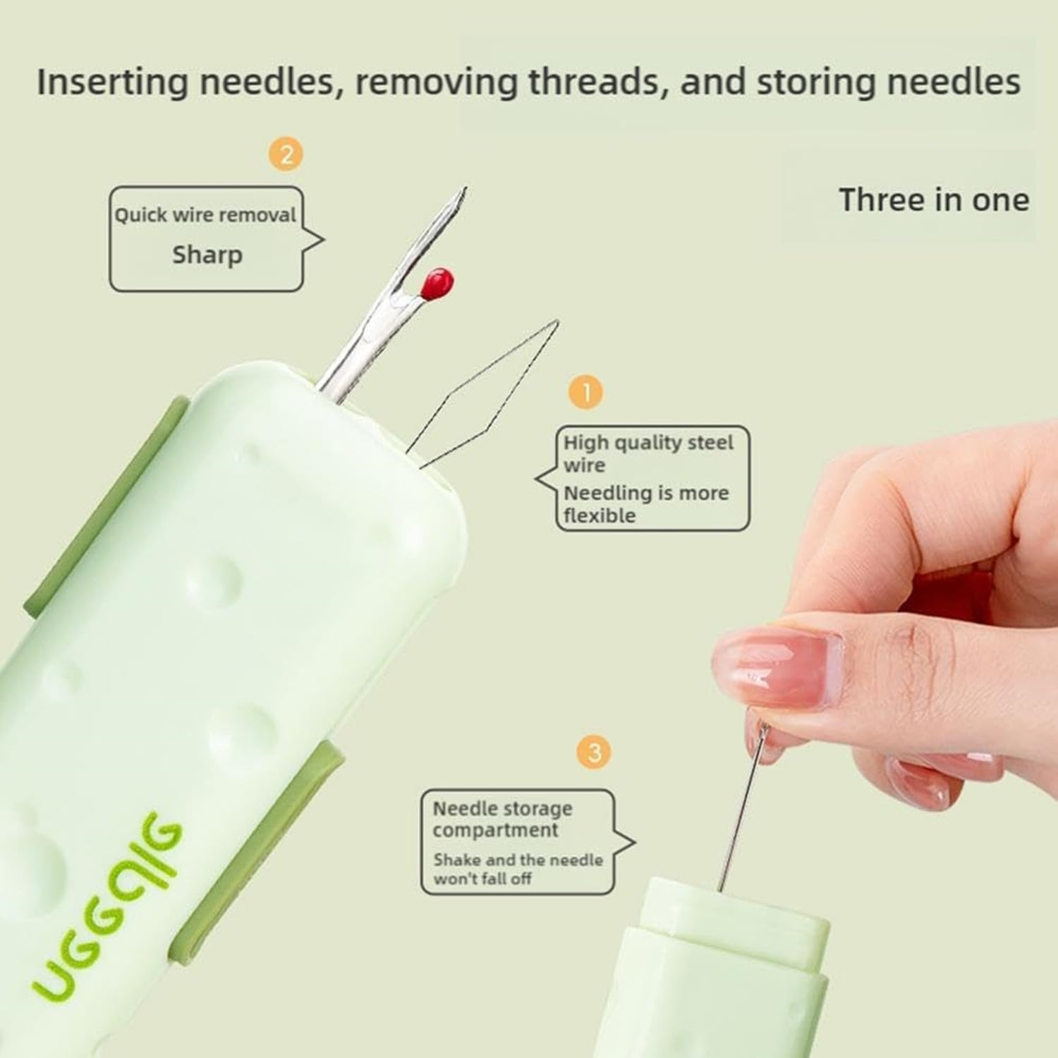 New Upgraded 3-In-1 Automatic Needle Threader, Seam Ripper & Magnetic Needle Box Quick Sewing Kit for Hand Sewing, Embroidery & Crafts image number 3