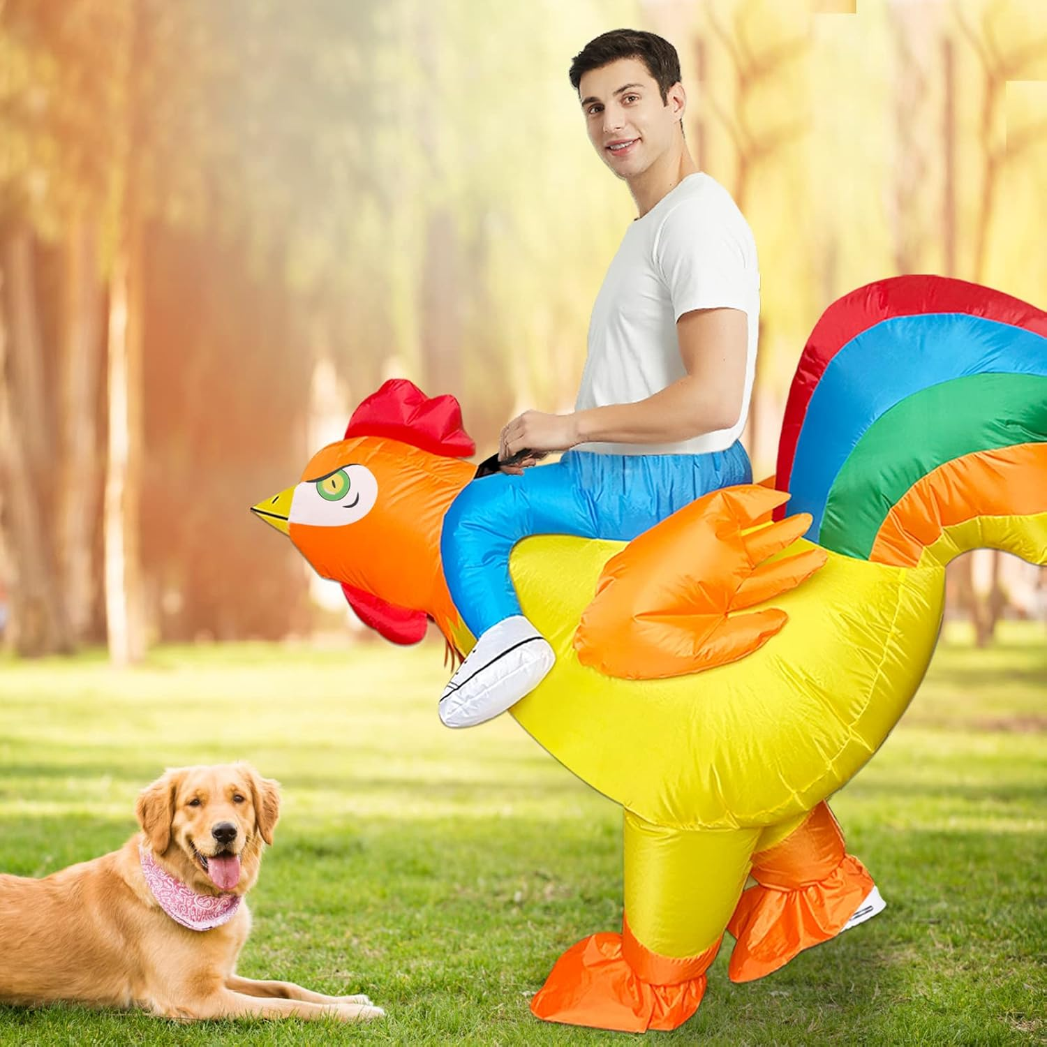 Inflatable Costume Chicken Costume Funny Halloween Costumes Blow up Chicken Costume for Men Women - Kids Inflatable Costume image number 4