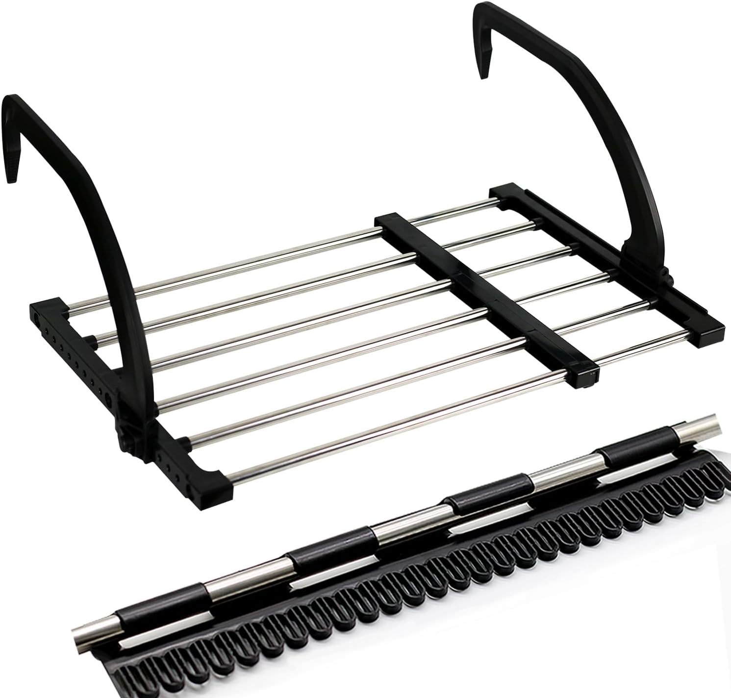 Candumy Portable Clothes Drying Rack for Balcony Railings Windowsill, Folding Towel Rack Indoor Outdoor Retractable Laundry Rack with Sock Clips for Drying Socks image number 6