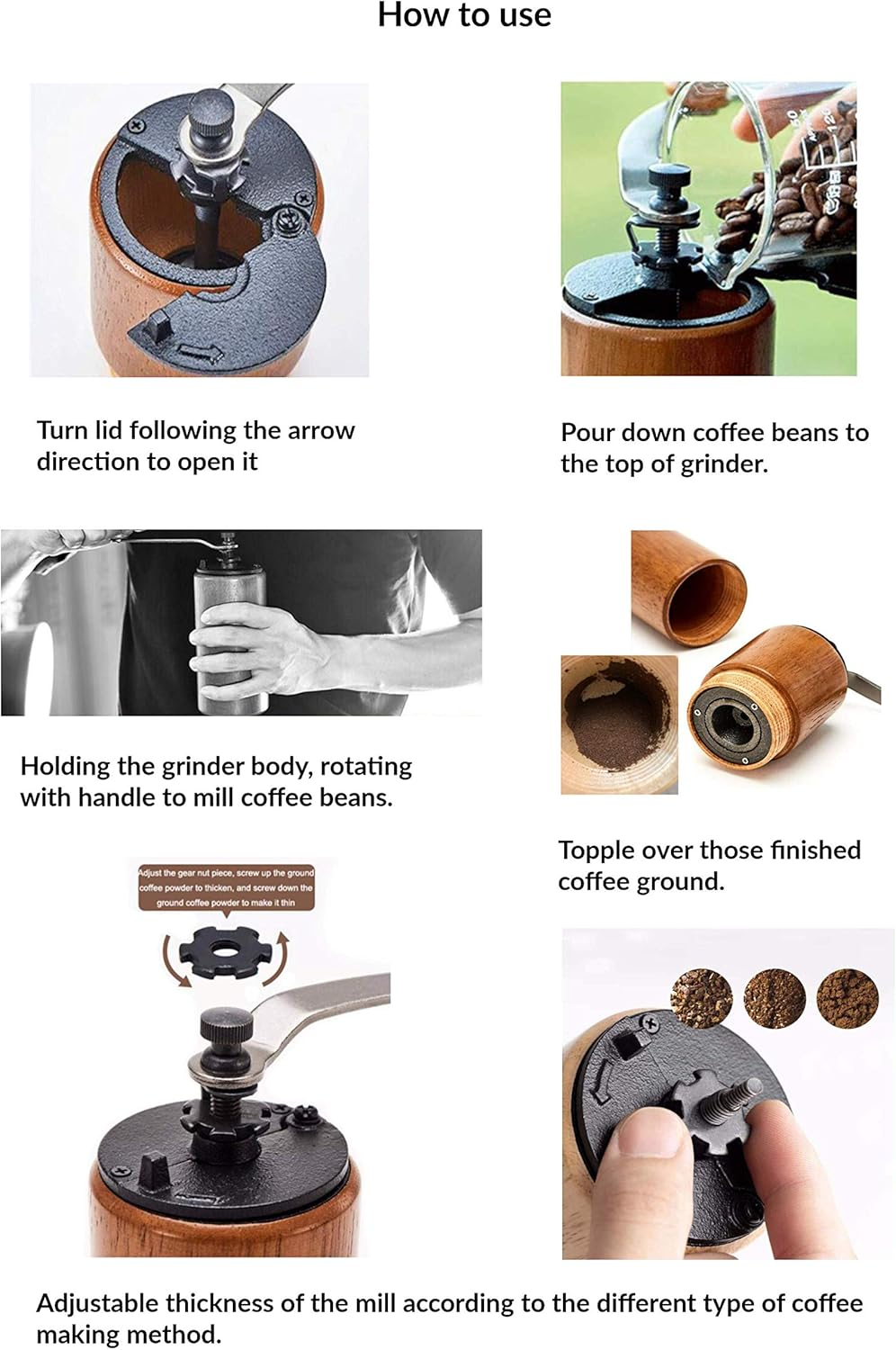 (Brown Wood) - Akirakoki Manual Coffee Bean Grinder Wooden Mill with Cast Iron Burr, Large Capacity Hand Crank, Portable Travel Camping Adjustable (Brown Wood) image number 1